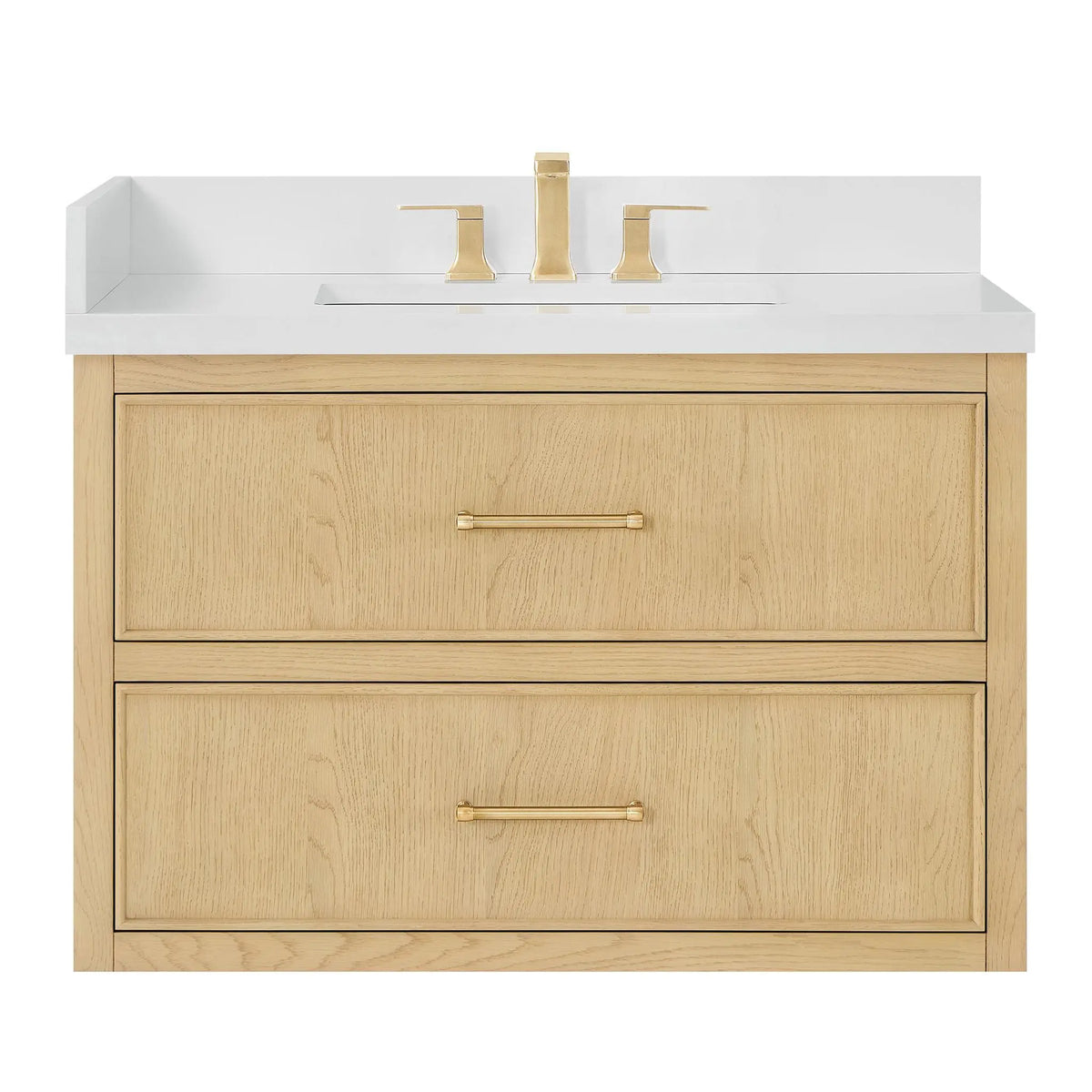36" Isola Single Wall Mounted Bathroom Vanity Scandinavian Oak Satin Bronze Trim by wyndham View 13