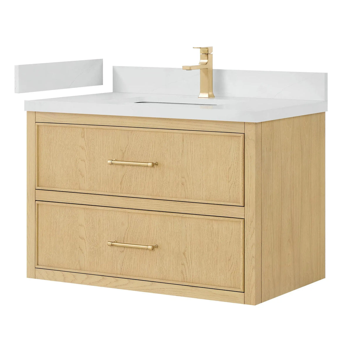 36" Isola Single Wall Mounted Bathroom Vanity Scandinavian Oak Satin Bronze Trim by wyndham View 4