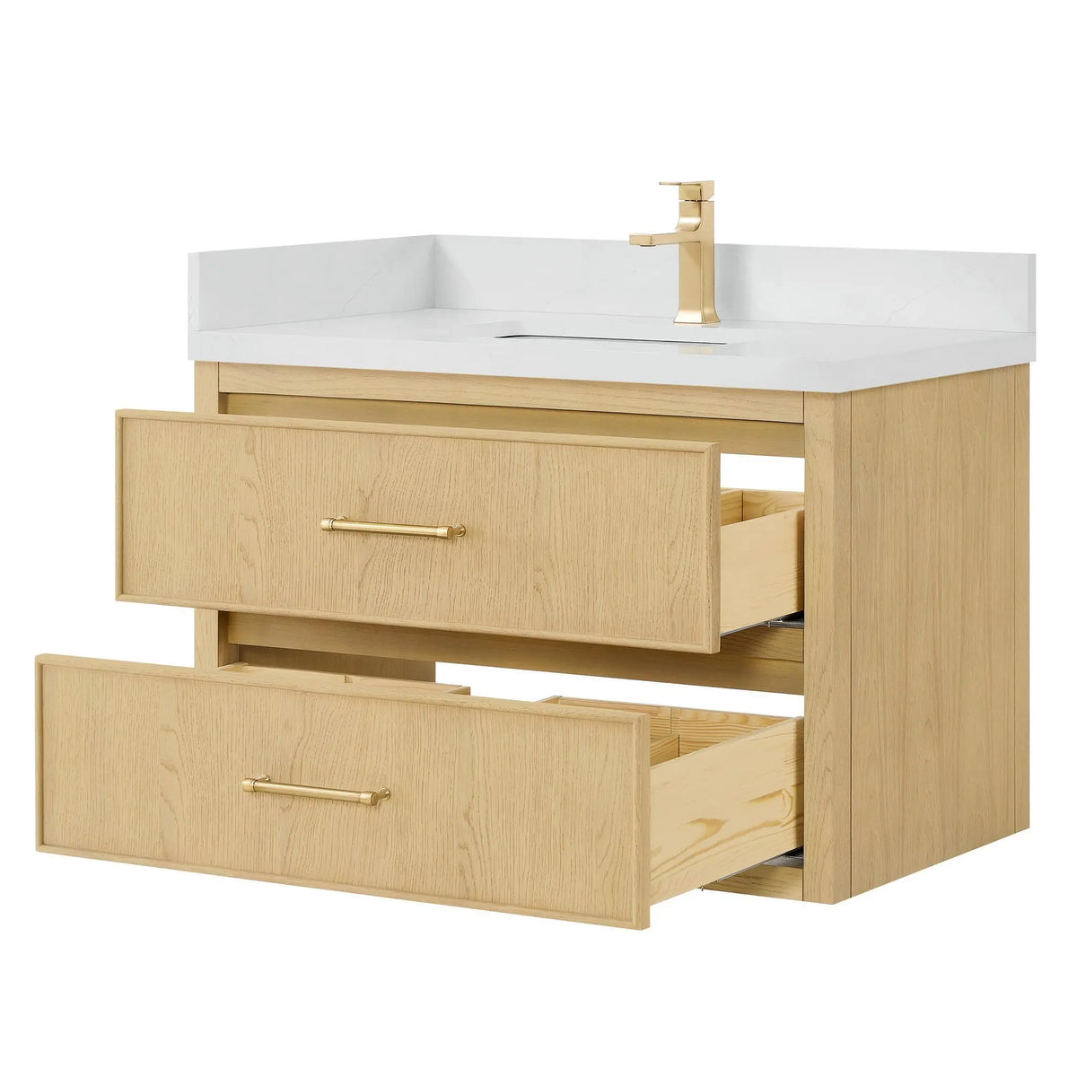 36" Isola Single Wall Mounted Bathroom Vanity Scandinavian Oak Satin Bronze Trim by wyndham View 3