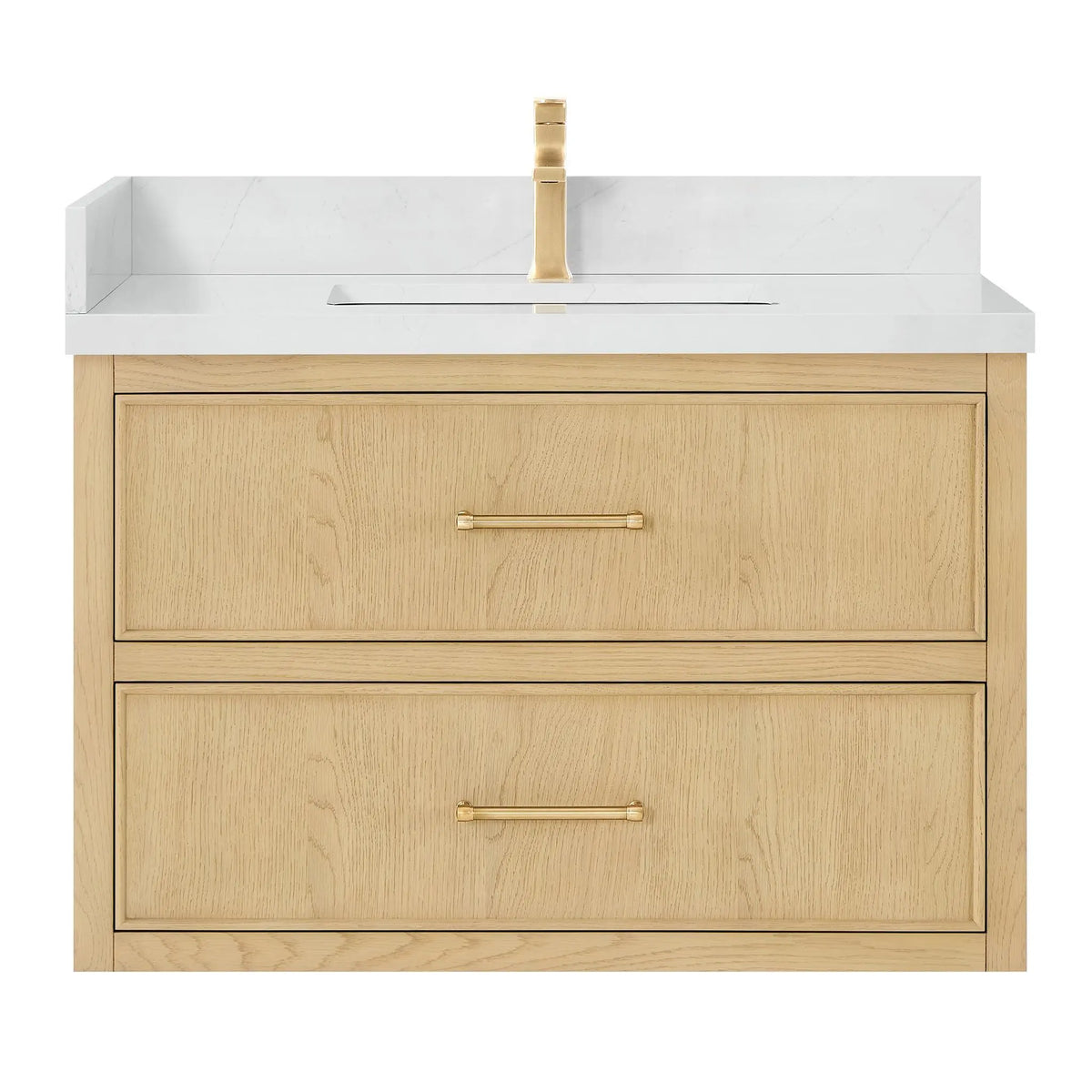 36" Isola Single Wall Mounted Bathroom Vanity Scandinavian Oak Satin Bronze Trim by wyndham View 1