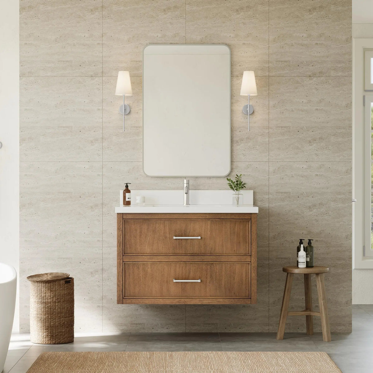 36" Isola Single Wall Mounted Bathroom Vanity Toasted Walnut Brushed Nickel Trim by wyndham View 10