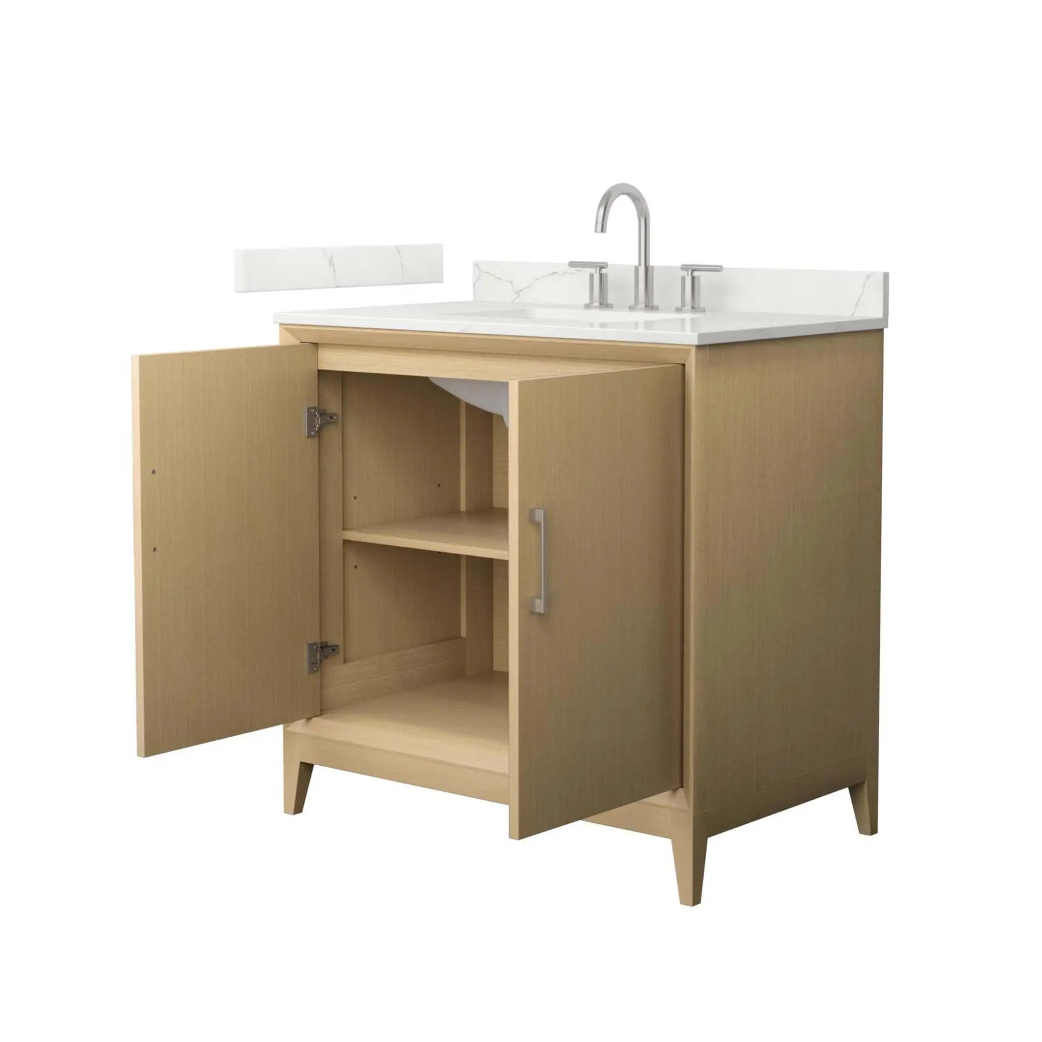 36" Janna Single Bathroom Vanity in White Oak with Brushed Nickel Trim by Wyndham