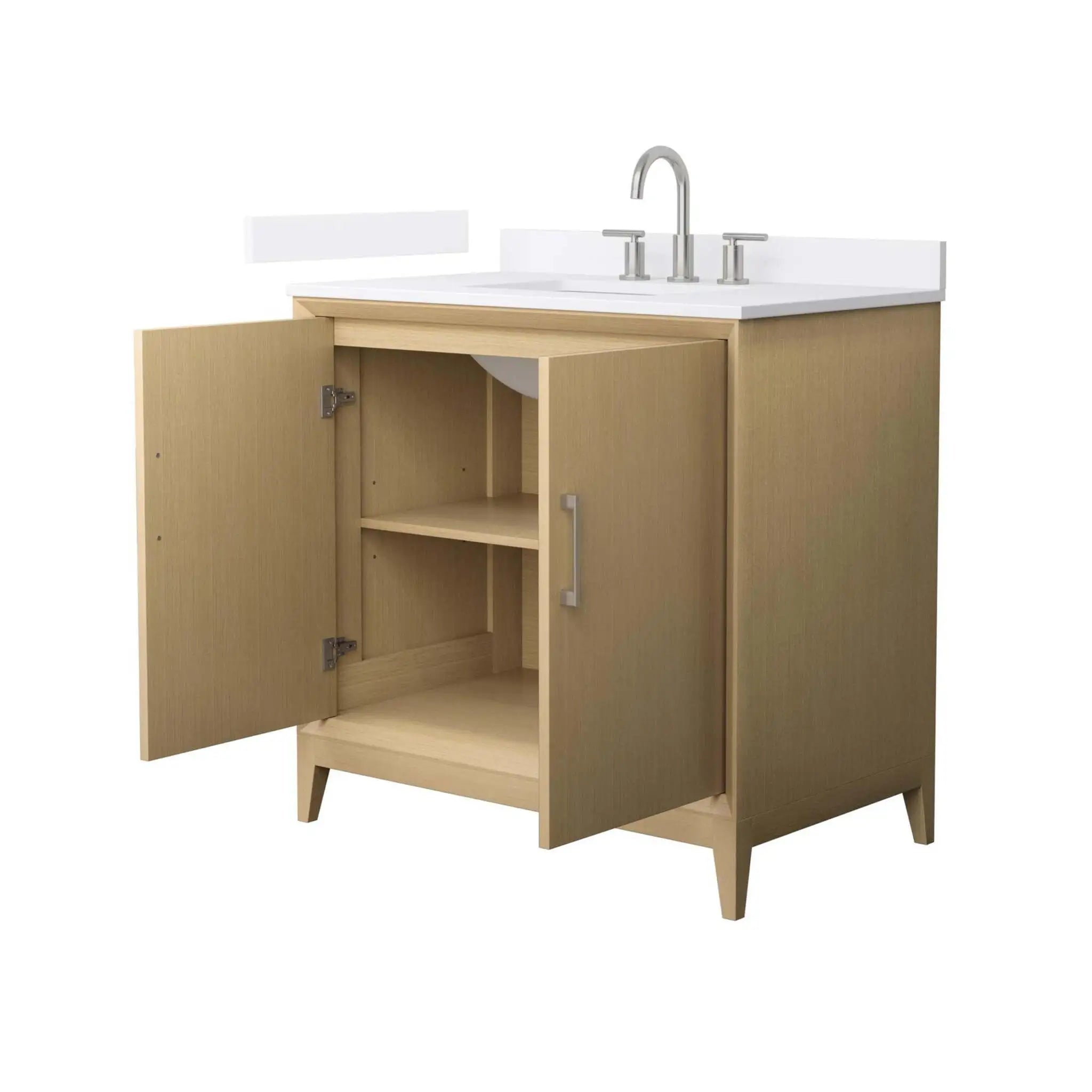 36" Janna Single Bathroom Vanity in White Oak with Brushed Nickel Trim by Wyndham