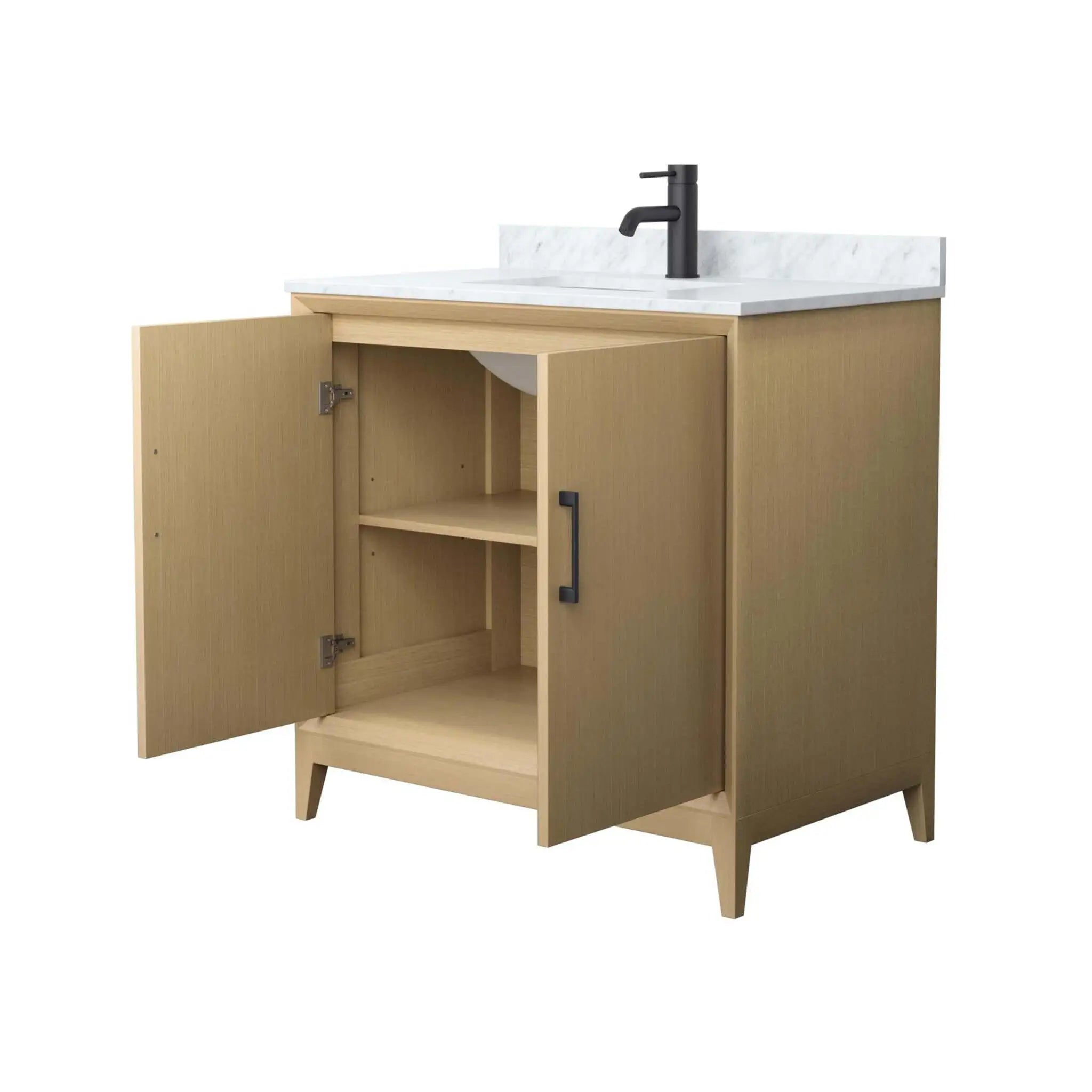 36" Janna Single Bathroom Vanity in White Oak with Matte Black Trim by Wyndham