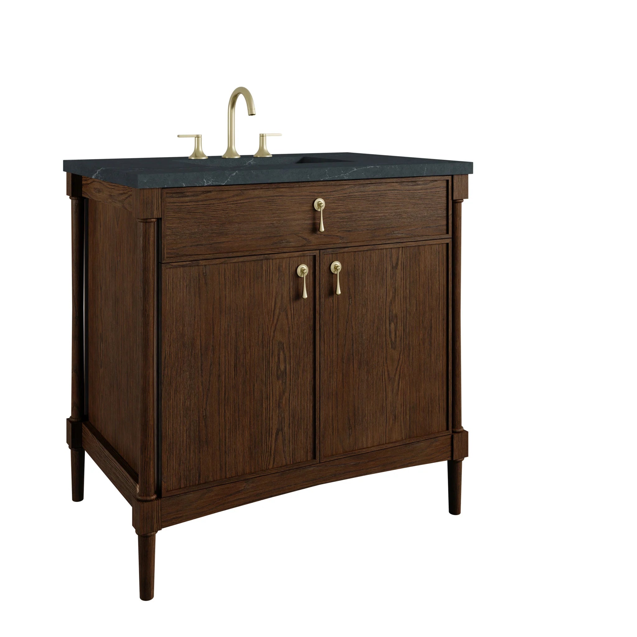 36" Kinnsden Single Vanity in Sable Oak by James Martin Vanities-Charcoal Soapstone Silestone 9
