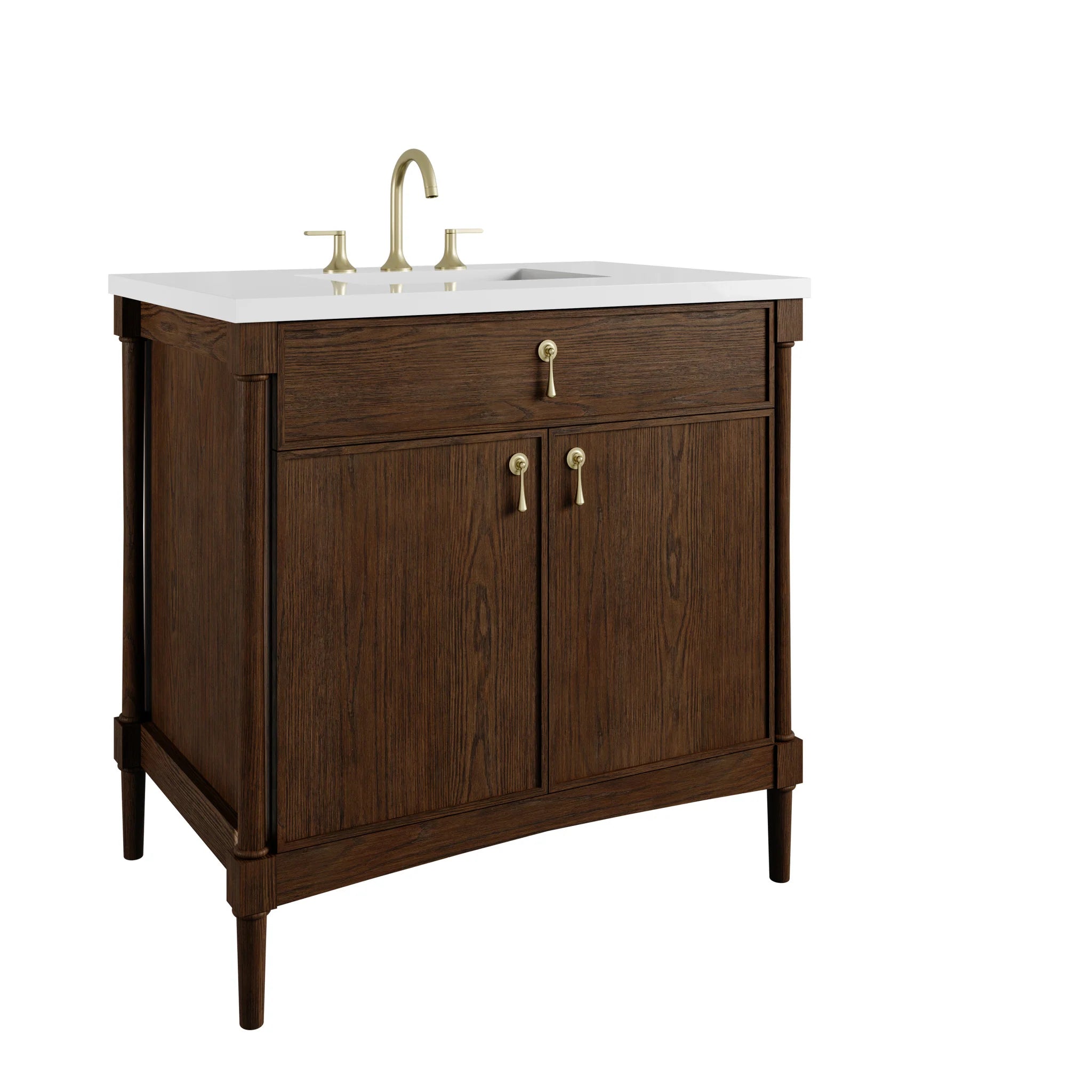 36" Kinnsden Single Vanity in Sable Oak by James Martin Vanities-White Zeus Silestone 13