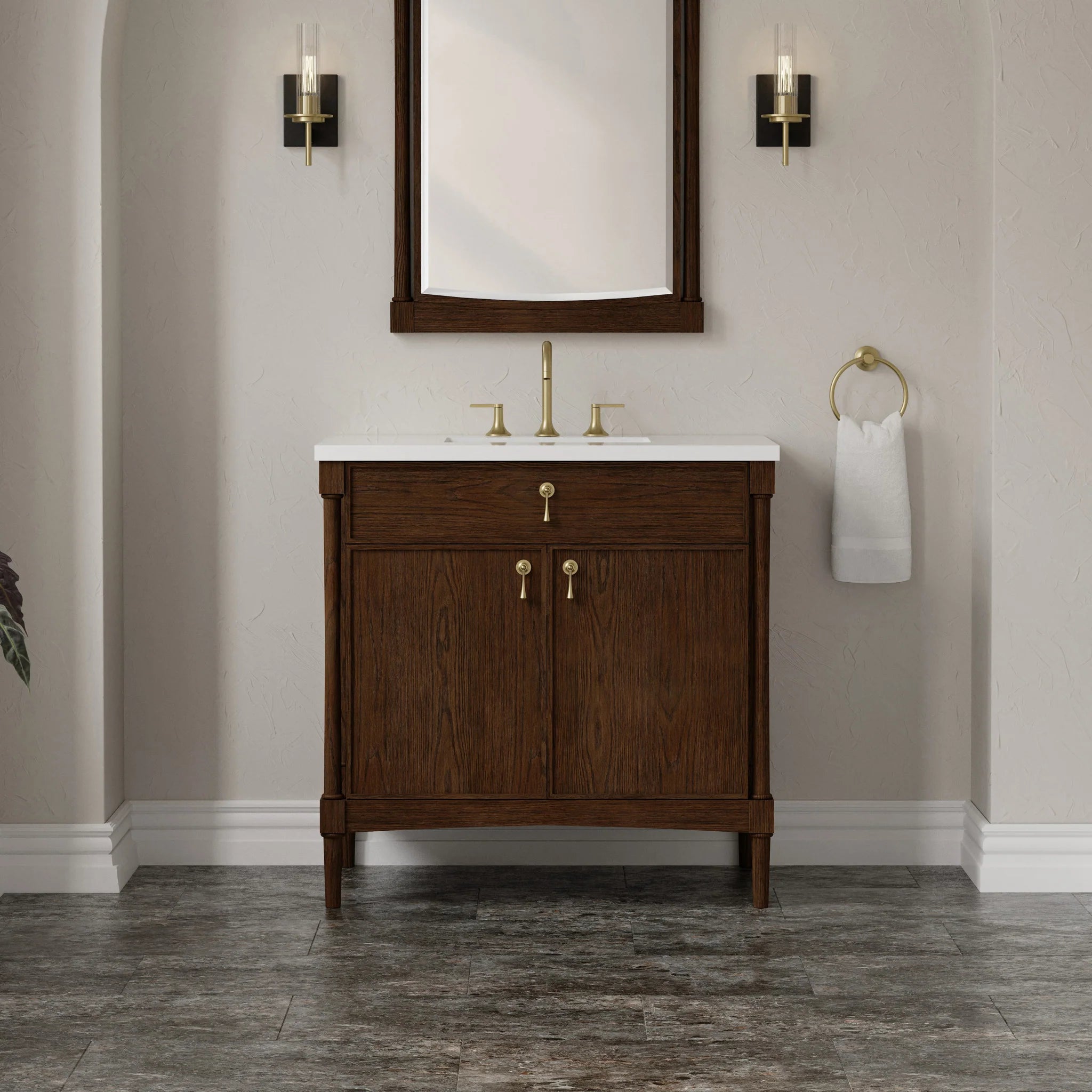 36" Kinnsden Single Vanity in Sable Oak by James Martin Vanities-White Zeus Silestone 3