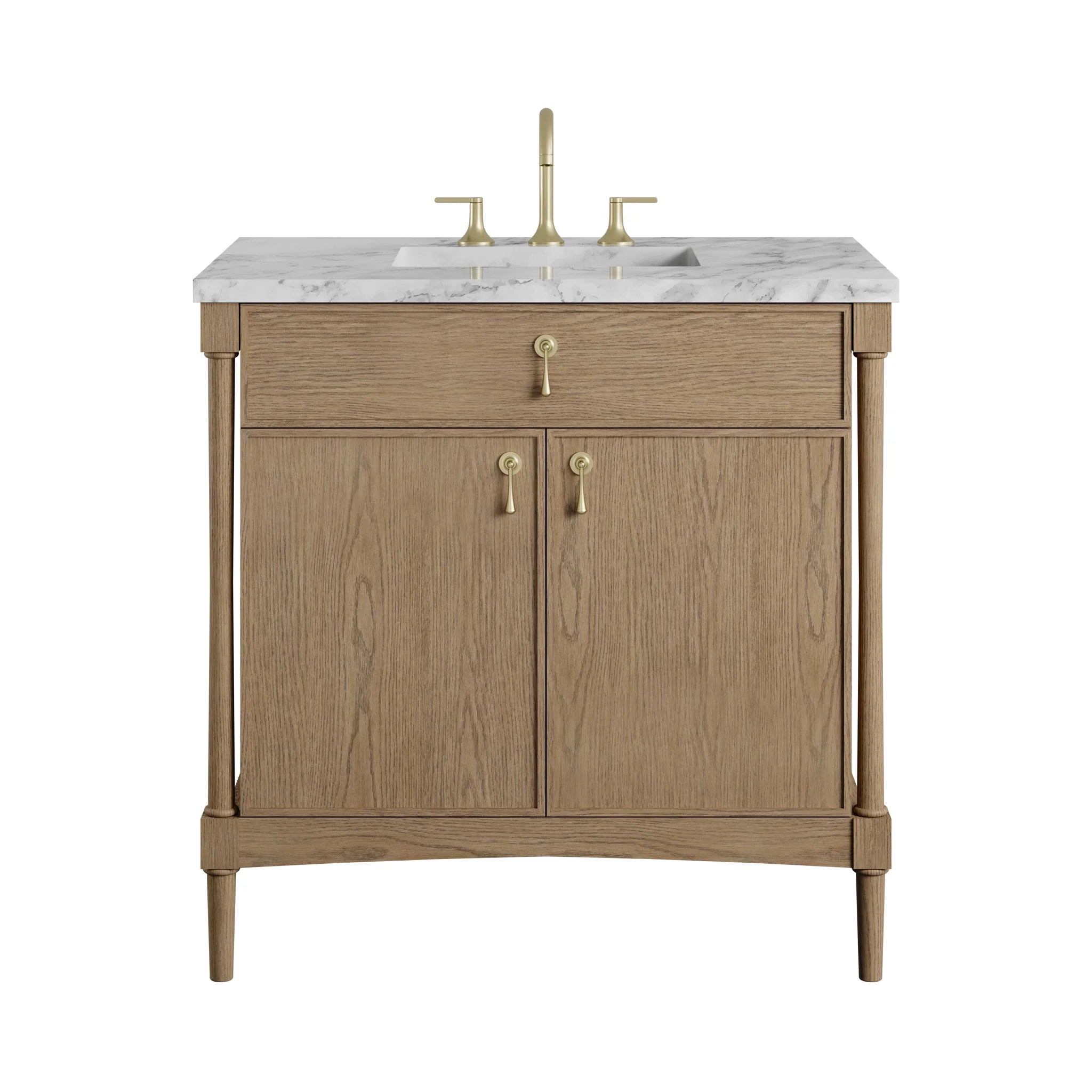 36" Kinnsden Single Vanity in Weathered Oak by James Martin Vanities-Carrara White Marble