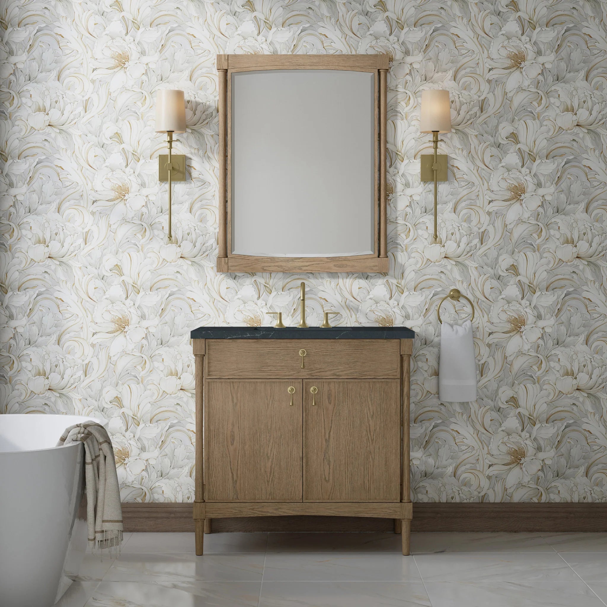 36" Kinnsden Single Vanity in Weathered Oak by James Martin Vanities-Charcoal Soapstone Silestone 1
