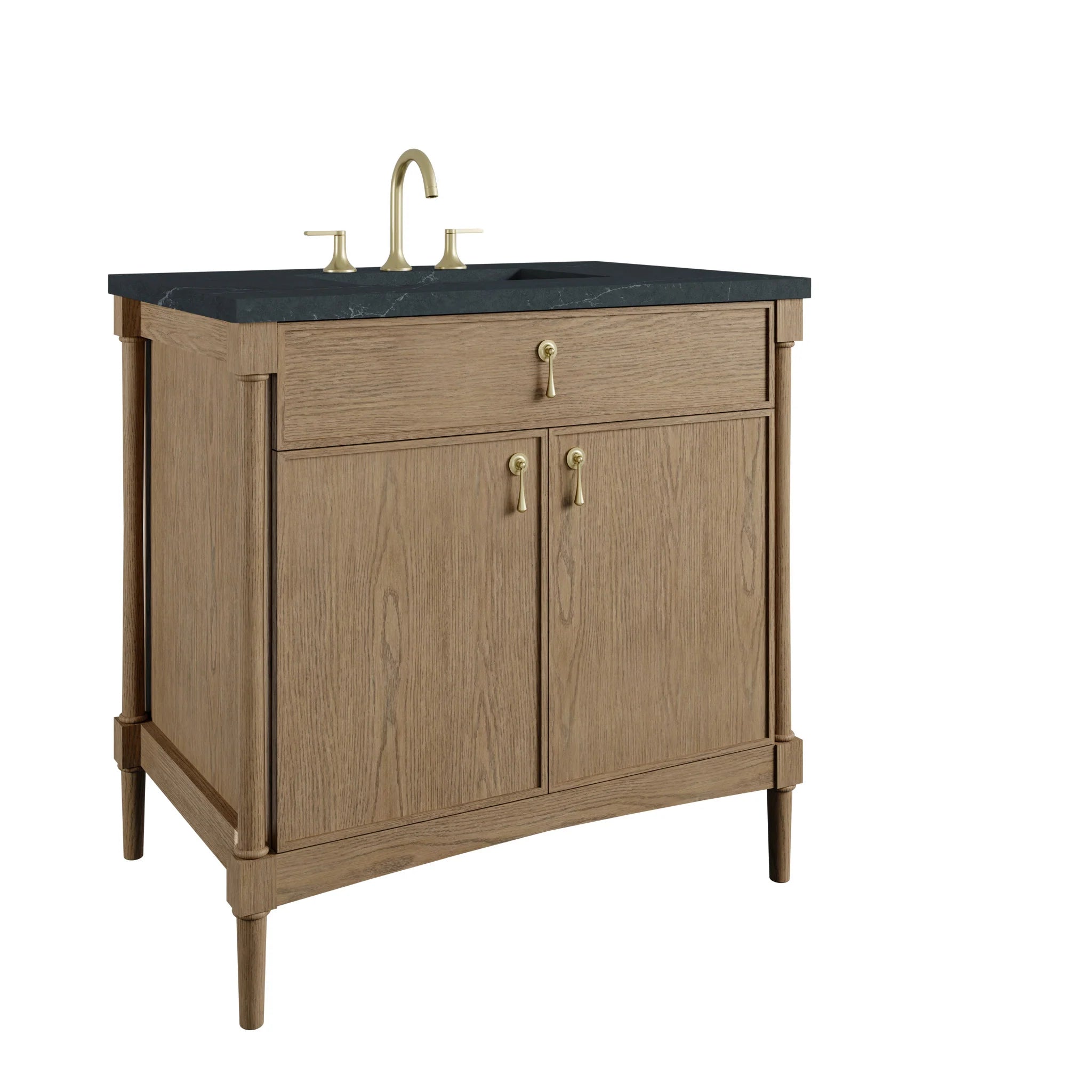 36" Kinnsden Single Vanity in Weathered Oak by James Martin Vanities-Charcoal Soapstone Silestone 9