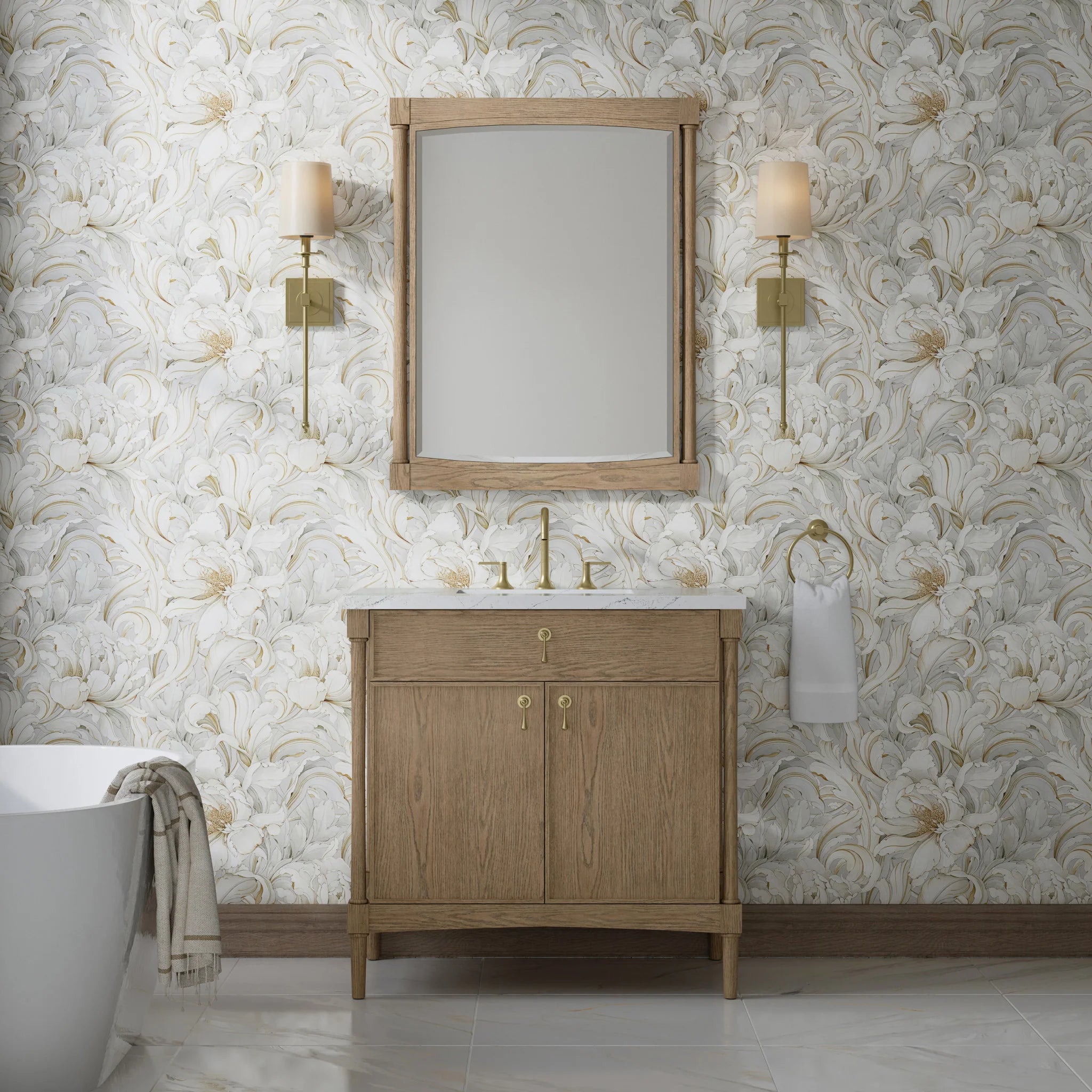 36" Kinnsden Single Vanity in Weathered Oak by James Martin Vanities-Ethereal Noctis Silestone 1