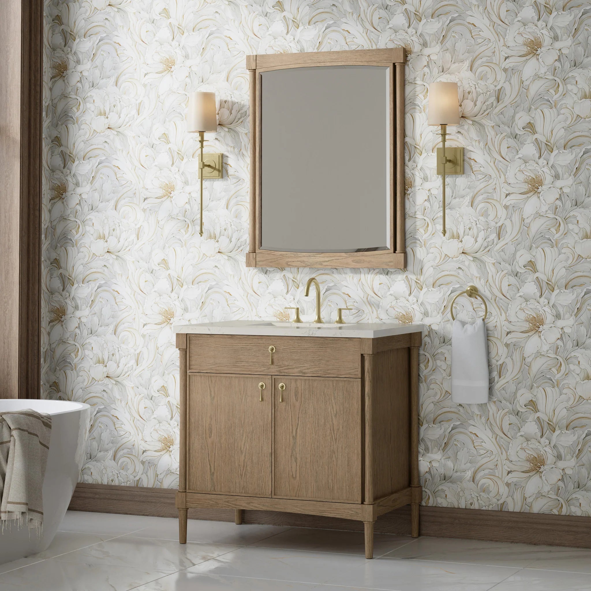 36" Kinnsden Single Vanity in Weathered Oak by James Martin Vanities-Siberian Silestone 2