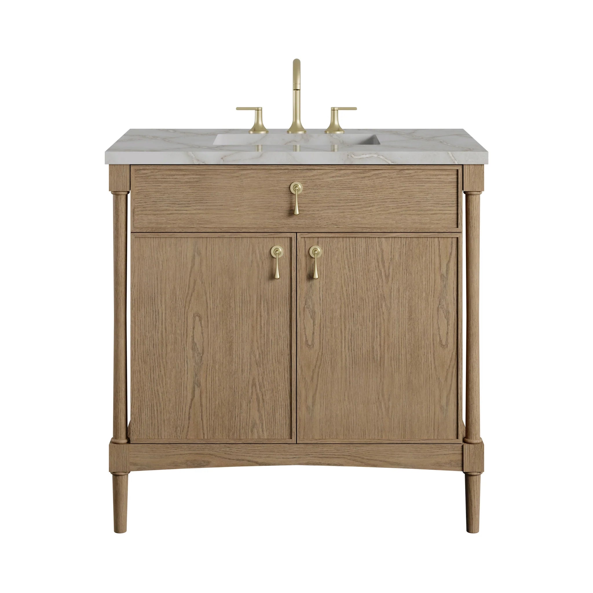 36" Kinnsden Single Vanity in Weathered Oak by James Martin Vanities-Victorian Silver Silestone