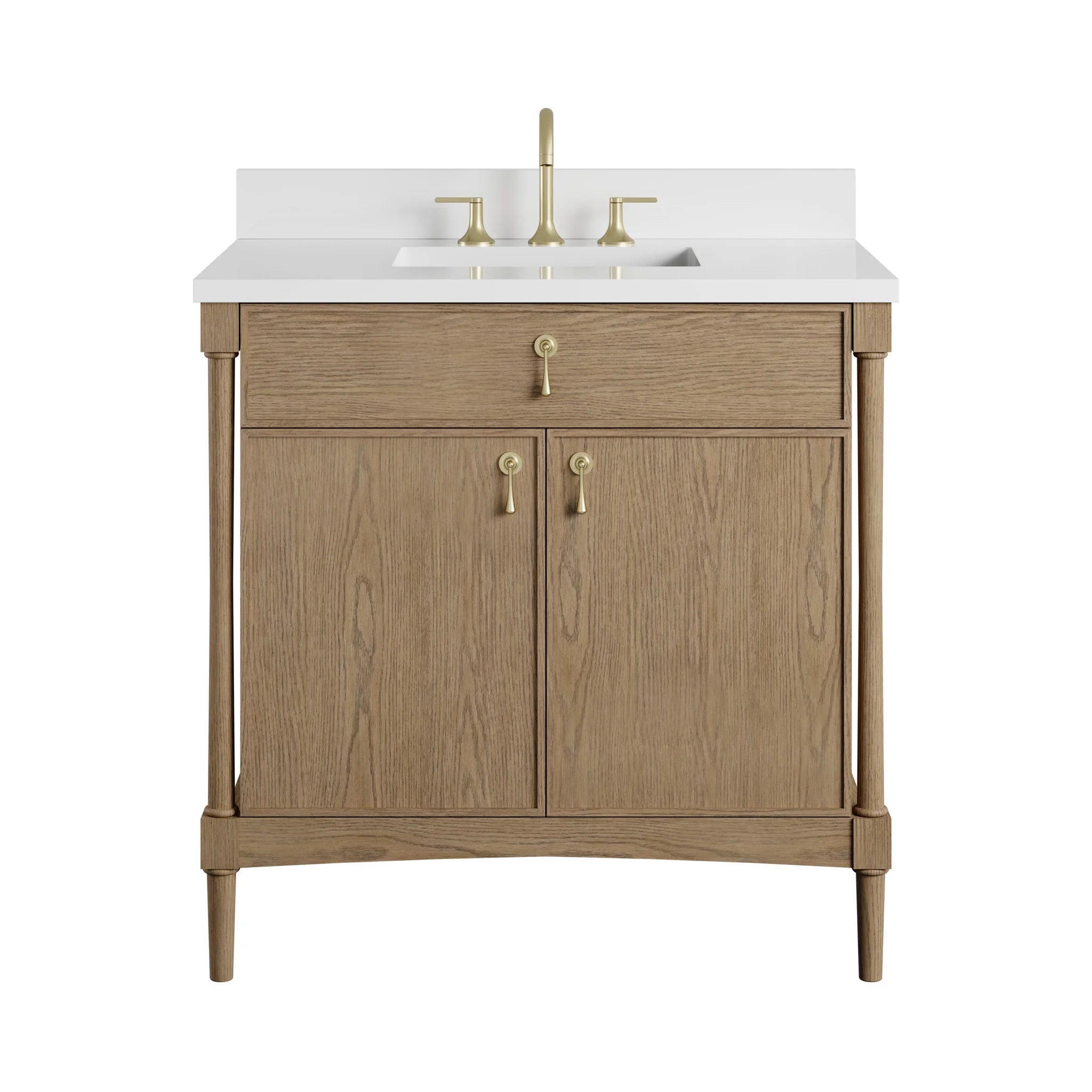 36" Kinnsden Single Vanity in Weathered Oak by James Martin Vanities-White Zeus Silestone 1