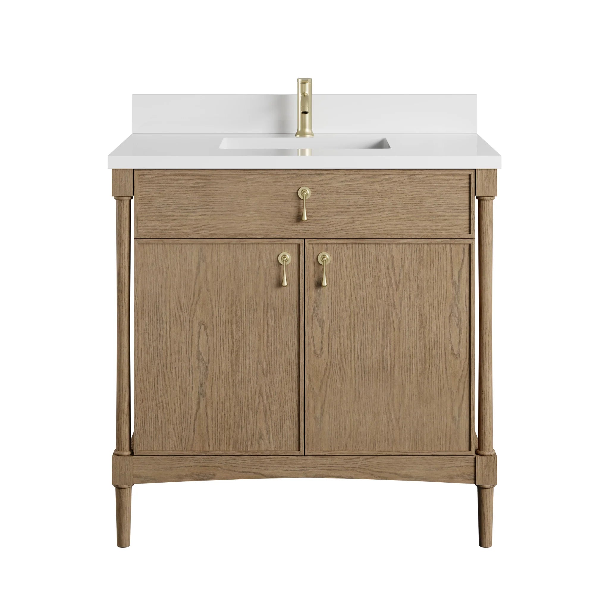 36" Kinnsden Single Vanity in Weathered Oak by James Martin Vanities-White Zeus Silestone & Backsplash