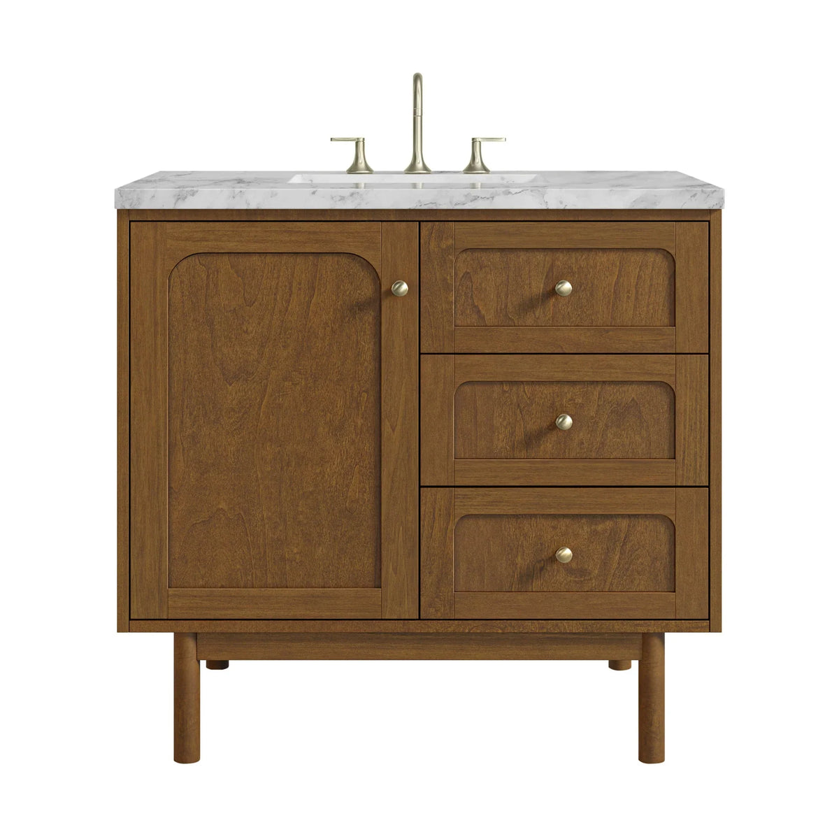 36" Laurent Single Vanity in Light Honey Oak-jmv-Carrara White Marble-8" Widespread image 9