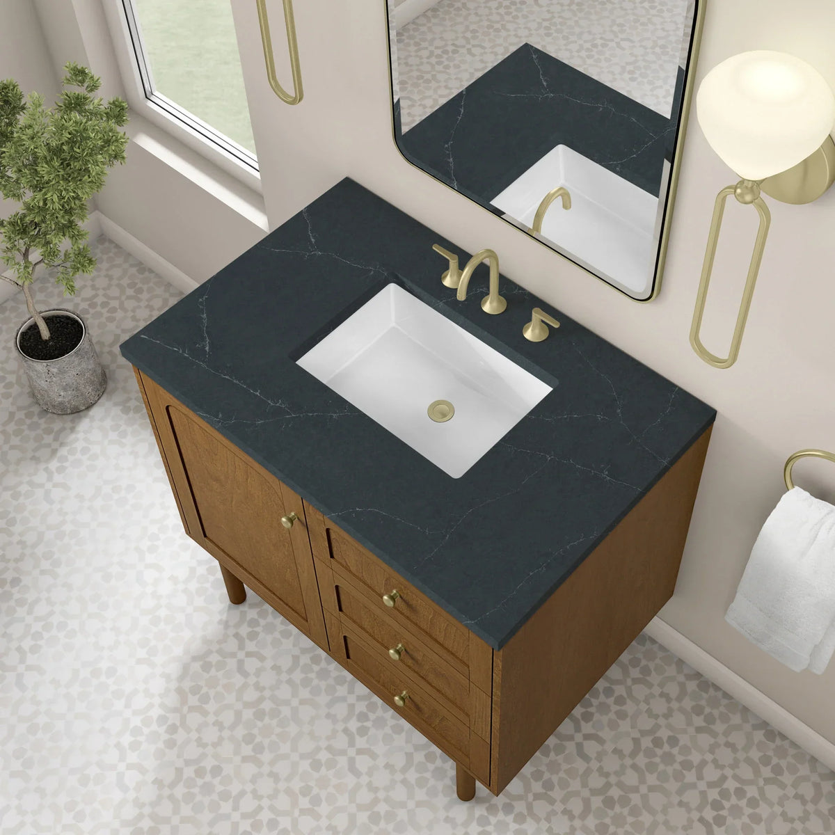 36" Laurent Single Vanity in Light Honey Oak-jmv-Charcoal Soapstone Silestone-8" Widespread image 20