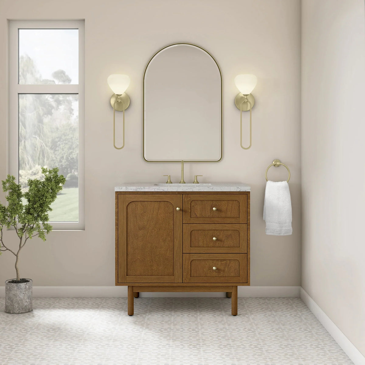 36" Laurent Single Vanity in Light Honey Oak-jmv-Eternal Jasmine Pearl Silestone-8" Widespread image 31