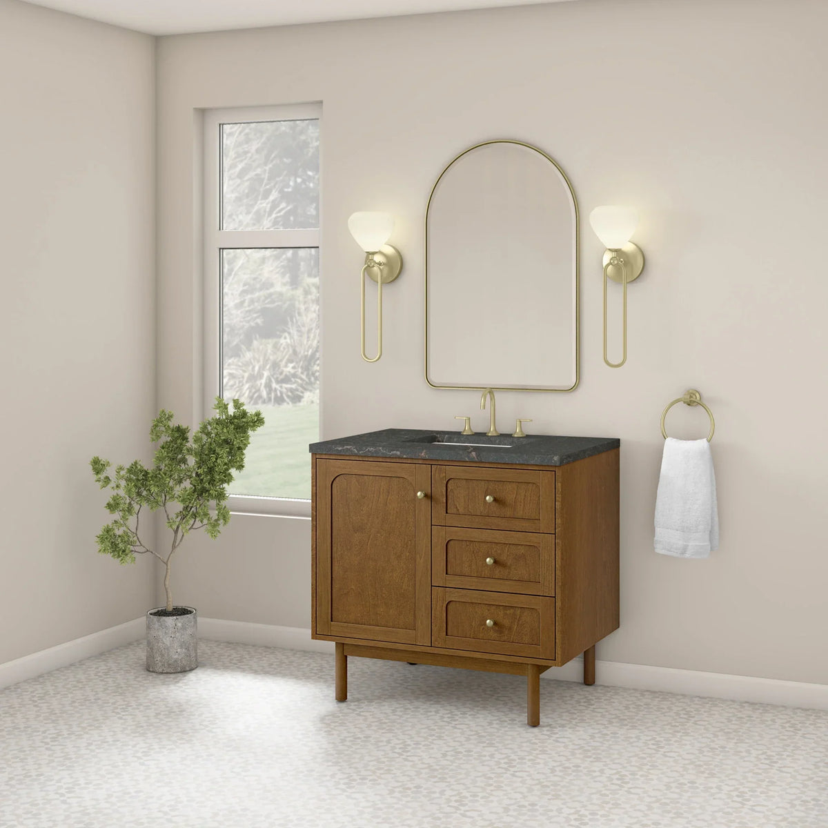 36" Laurent Single Vanity in Light Honey Oak-jmv-Parisien Bleu Silestone-8" Widespread image 55