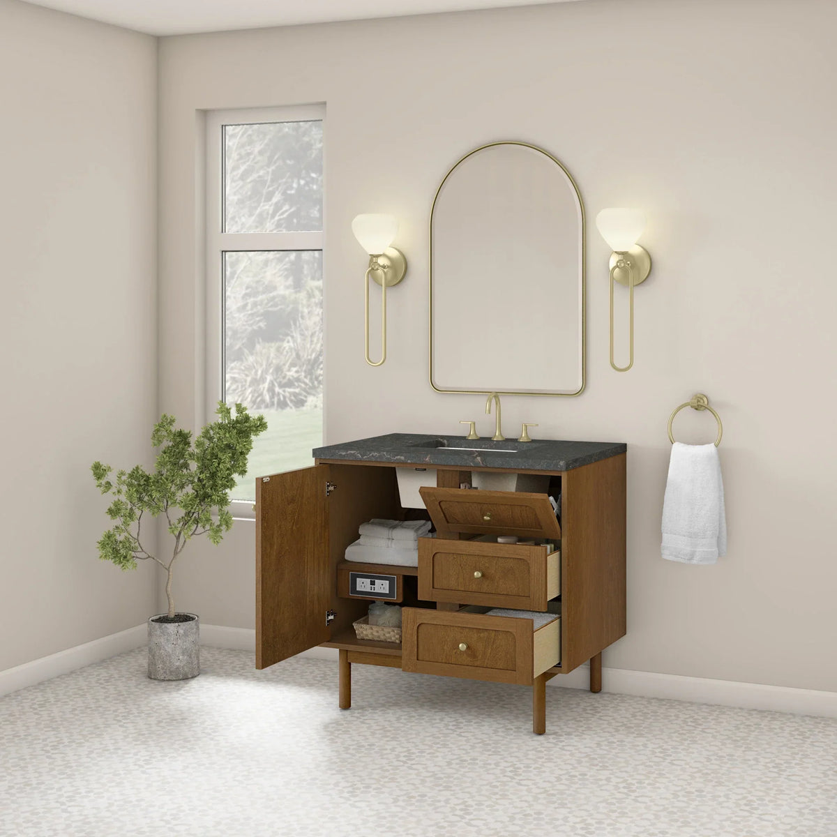 36" Laurent Single Vanity in Light Honey Oak-jmv-Parisien Bleu Silestone-8" Widespread image 57