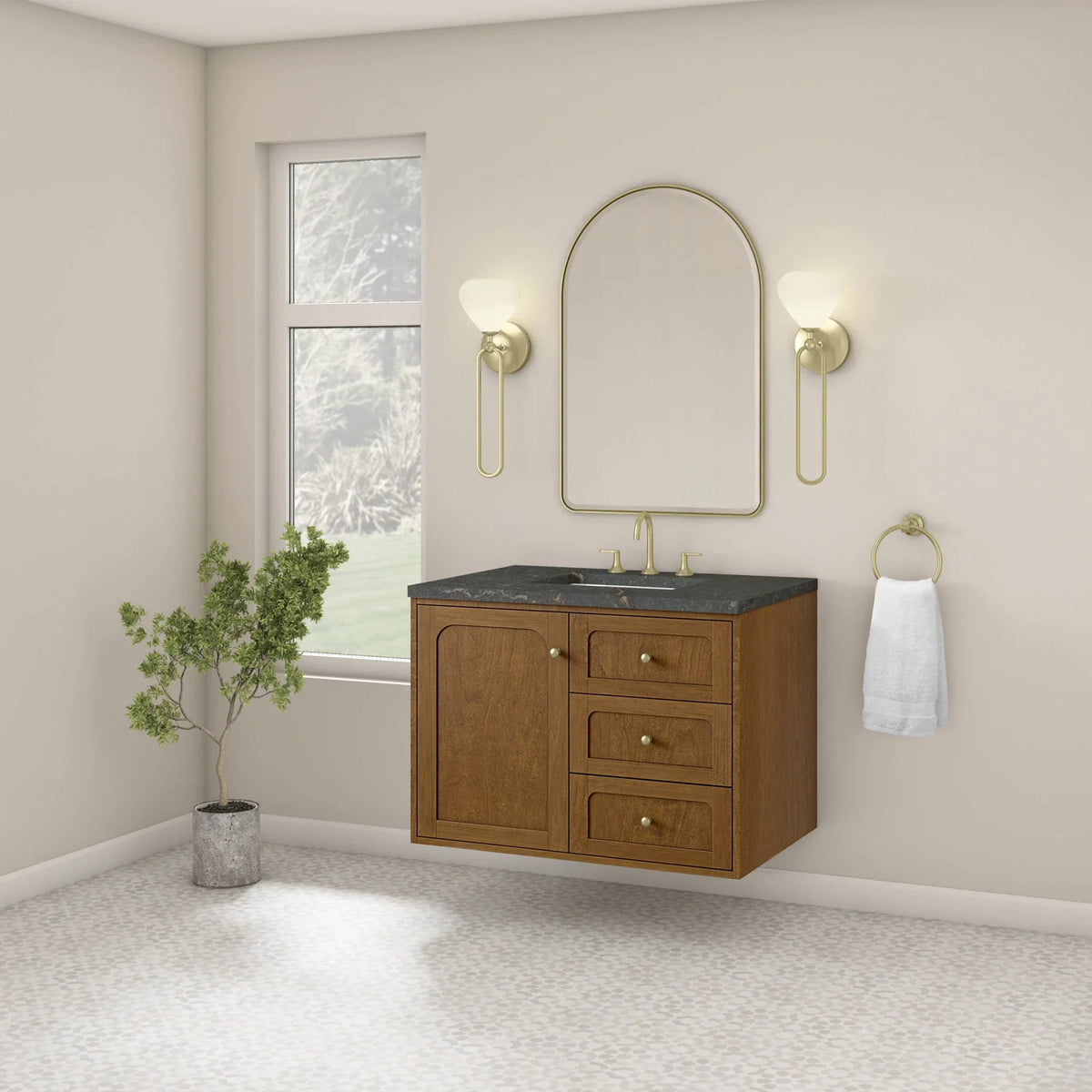 36" Laurent Single Vanity in Light Honey Oak-jmv-Parisien Bleu Silestone-8" Widespread image 60