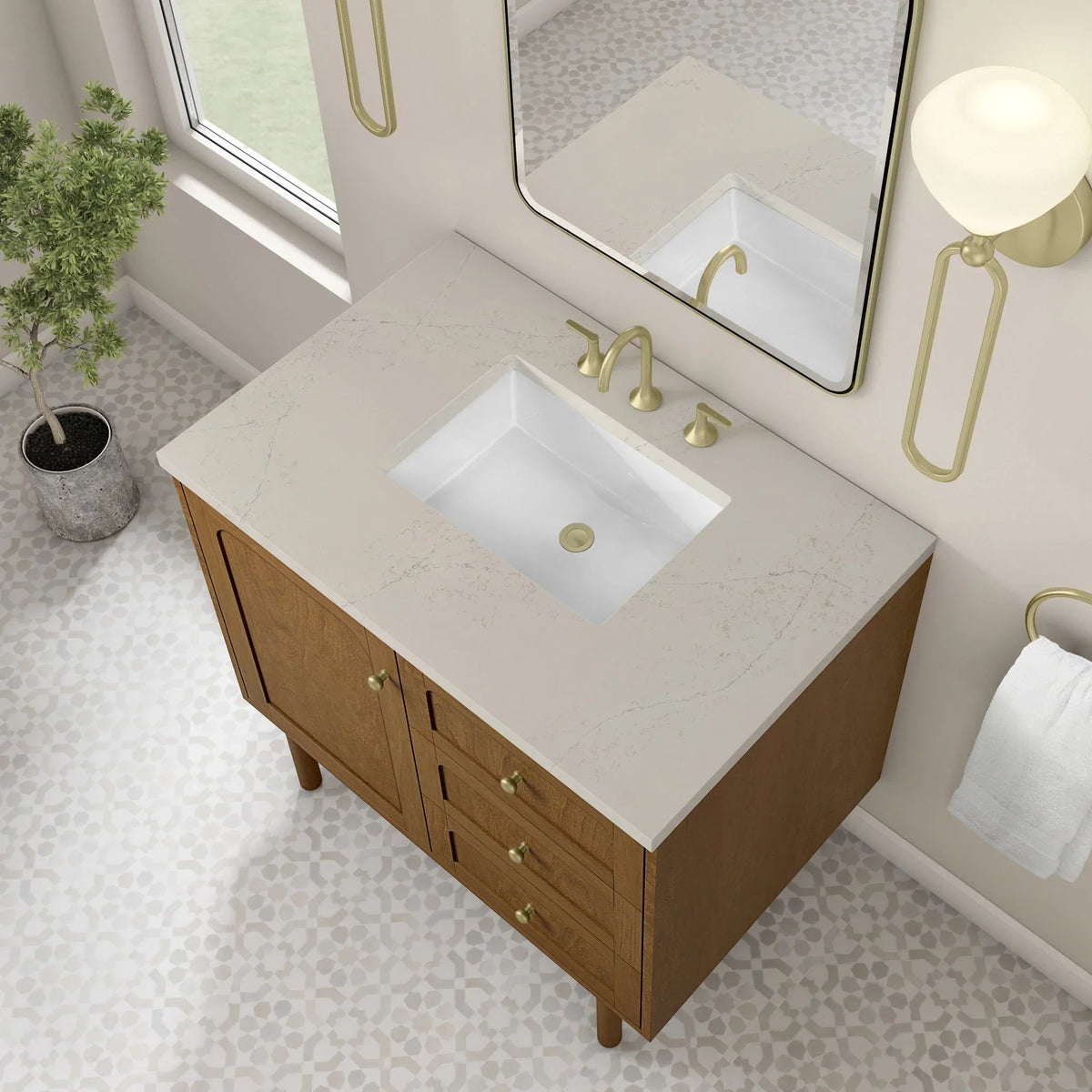 36" Laurent Single Vanity in Light Honey Oak-jmv-Siberian Silestone-8" Widespread image 73