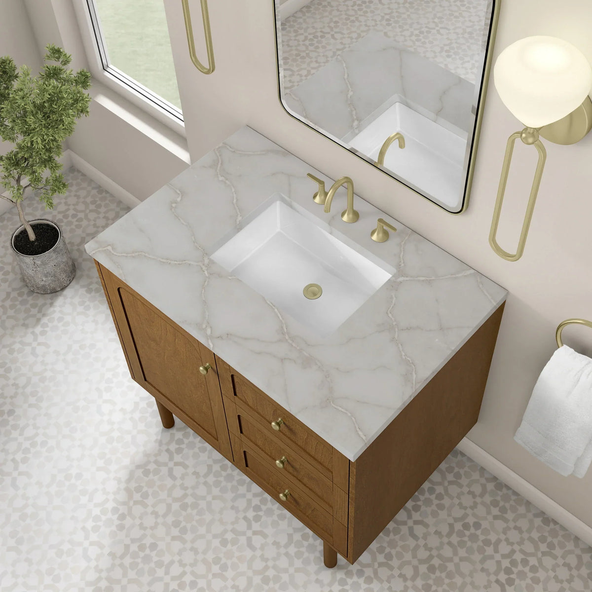 36" Laurent Single Vanity in Light Honey Oak-jmv-Victorian Silver Silestone-8" Widespread image 91