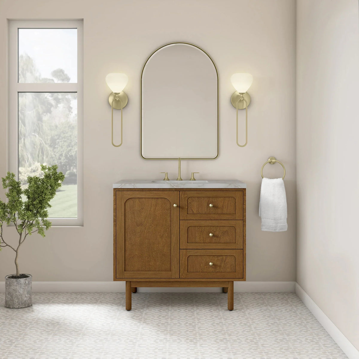 36" Laurent Single Vanity in Light Honey Oak-jmv-Victorian Silver Silestone-8" Widespread image 92