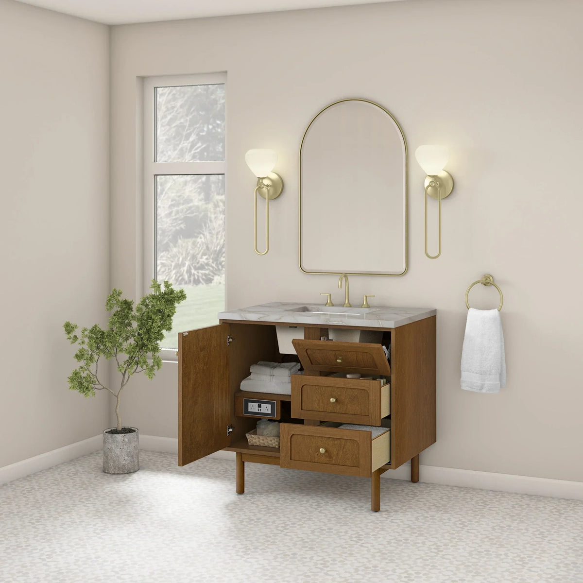 36" Laurent Single Vanity in Light Honey Oak-jmv-Victorian Silver Silestone-8" Widespread image 94