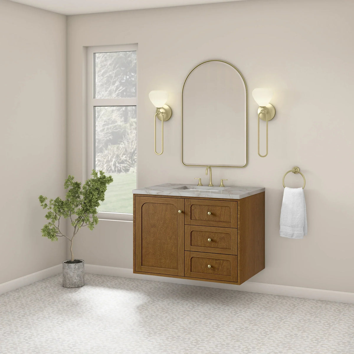 36" Laurent Single Vanity in Light Honey Oak-jmv-Victorian Silver Silestone-8" Widespread image 96