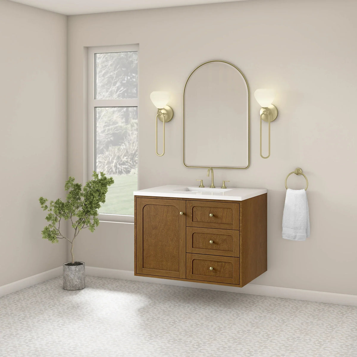 36" Laurent Single Vanity in Light Honey Oak-jmv-White Zeus Silestone-8" Widespread image 104