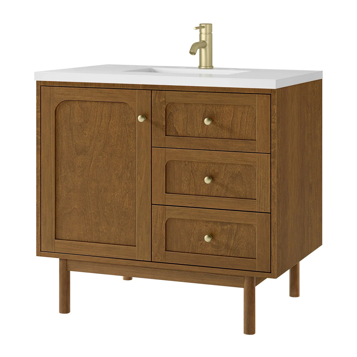 36" Laurent Single Vanity in Light Honey Oak-jmv-White Zeus Silestone & Backsplash-Single Hole image 6