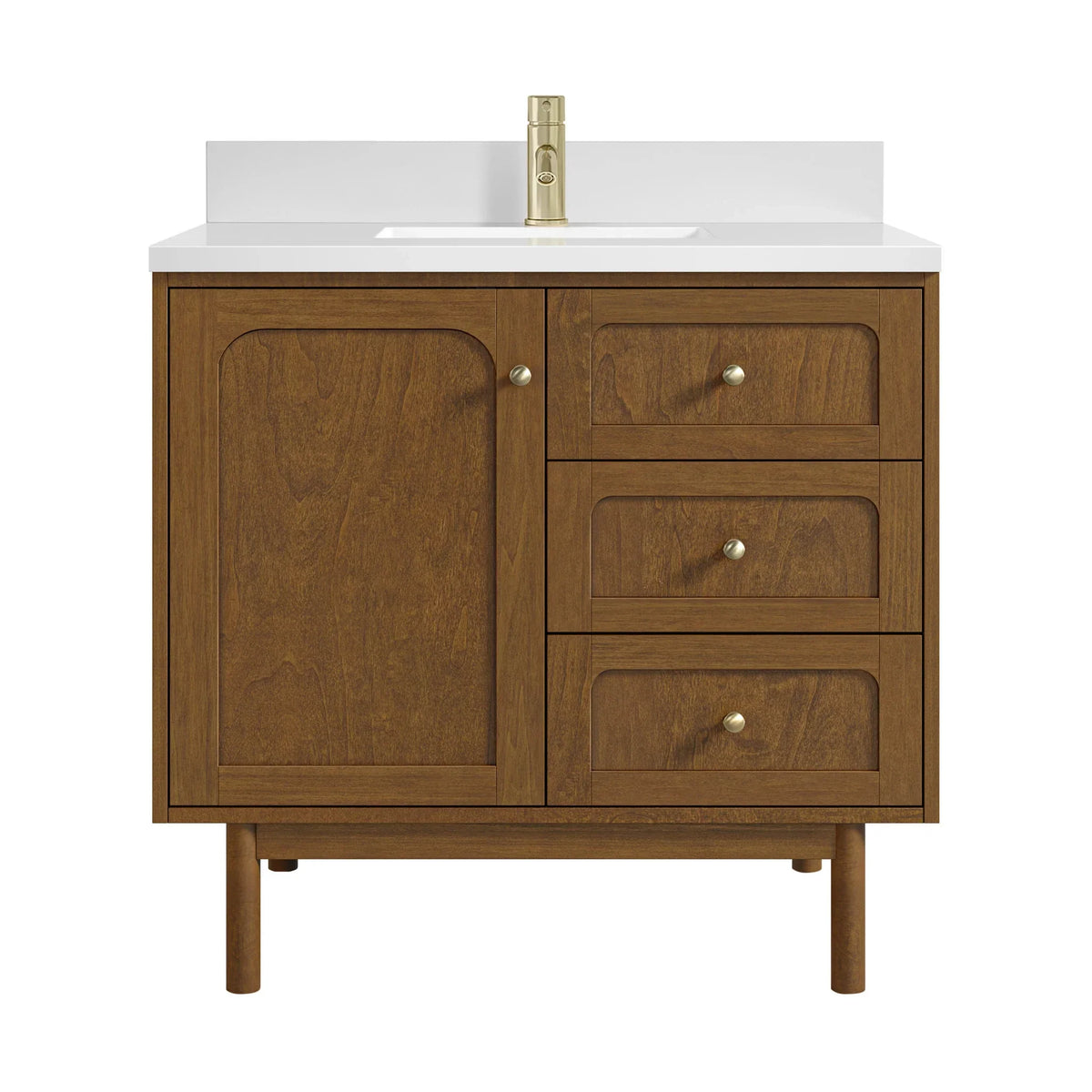 36" Laurent Single Vanity in Light Honey Oak-jmv-White Zeus Silestone & Backsplash-Single Hole image 7