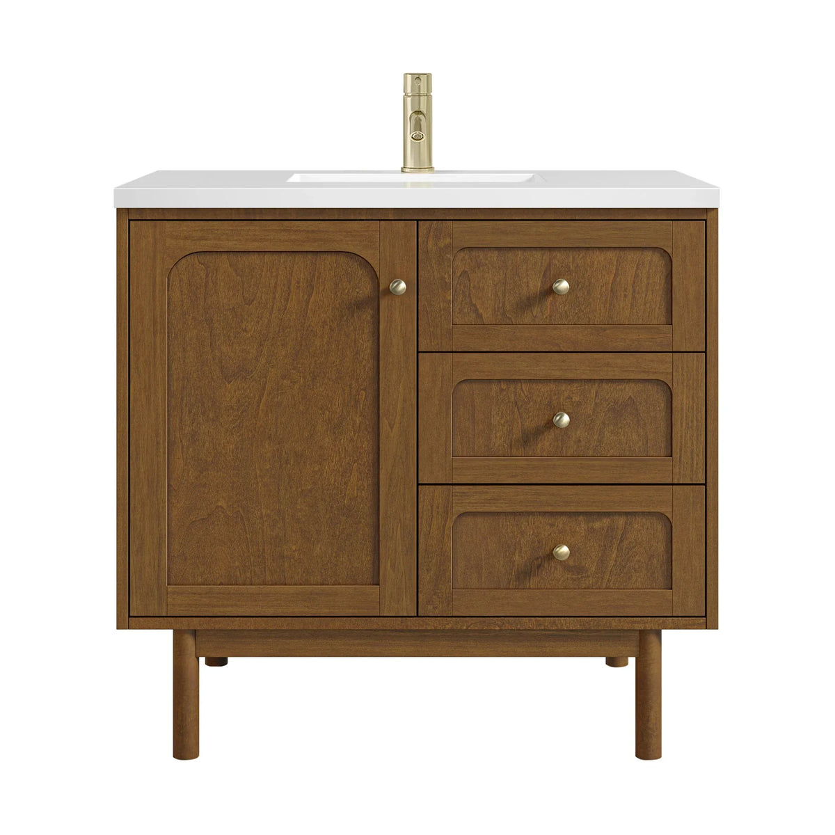 36" Laurent Single Vanity in Light Honey Oak-jmv-White Zeus Silestone & Backsplash-Single Hole image