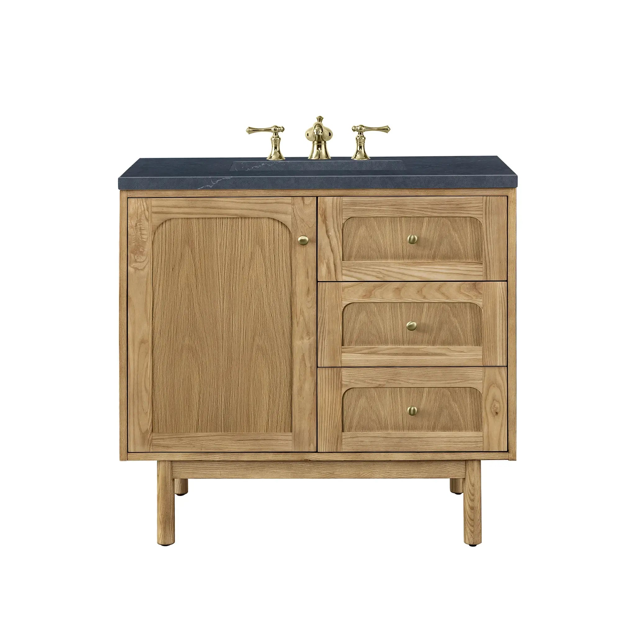 36" Laurent Single Vanity in Light Natural Oak-Charcoal Soapstone Silestone-8" Widespread image