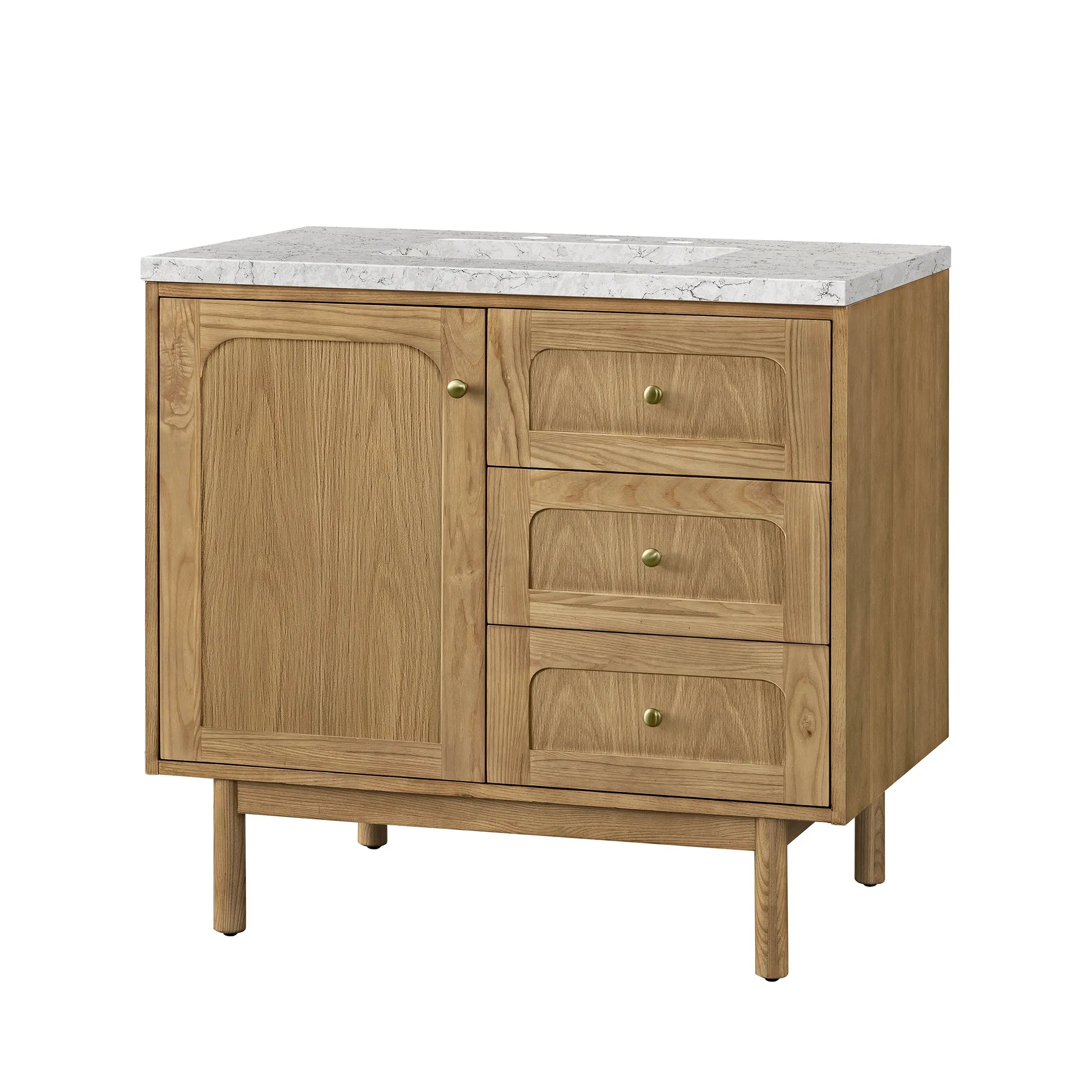 36" Laurent Single Vanity in Light Natural Oak-Eternal Jasmine Pearl Silestone-8" Widespread image 9