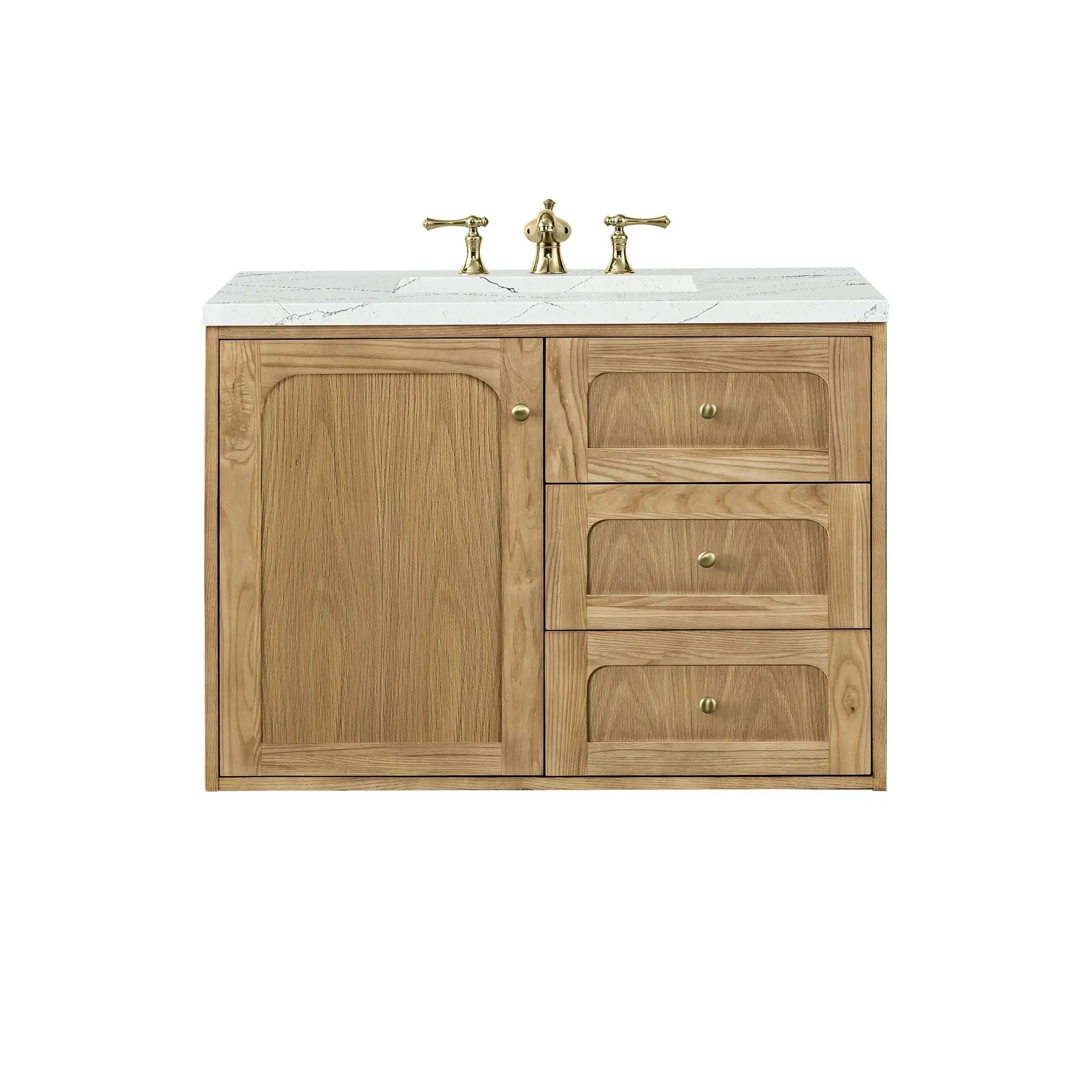 36" Laurent Single Vanity in Light Natural Oak-Ethereal Noctis Silestone-8" Widespread image 1