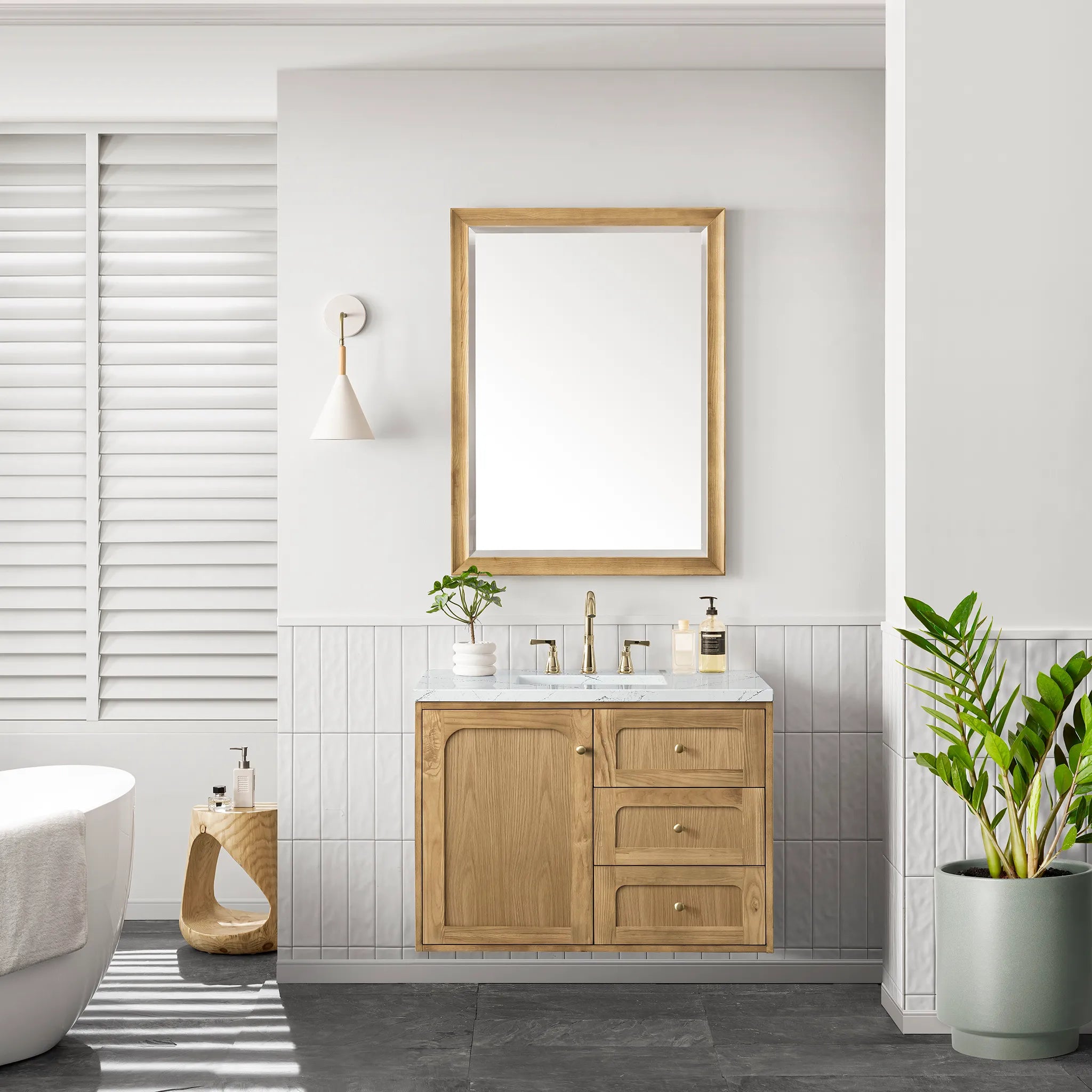 36" Laurent Single Vanity in Light Natural Oak-Ethereal Noctis Silestone-8" Widespread image 2