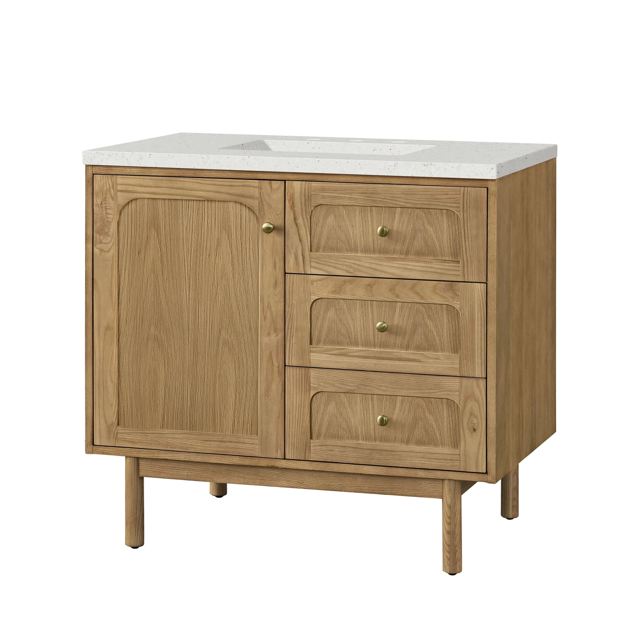 36" Laurent Single Vanity in Light Natural Oak-Lime Delight Silestone-8" Widespread image 11