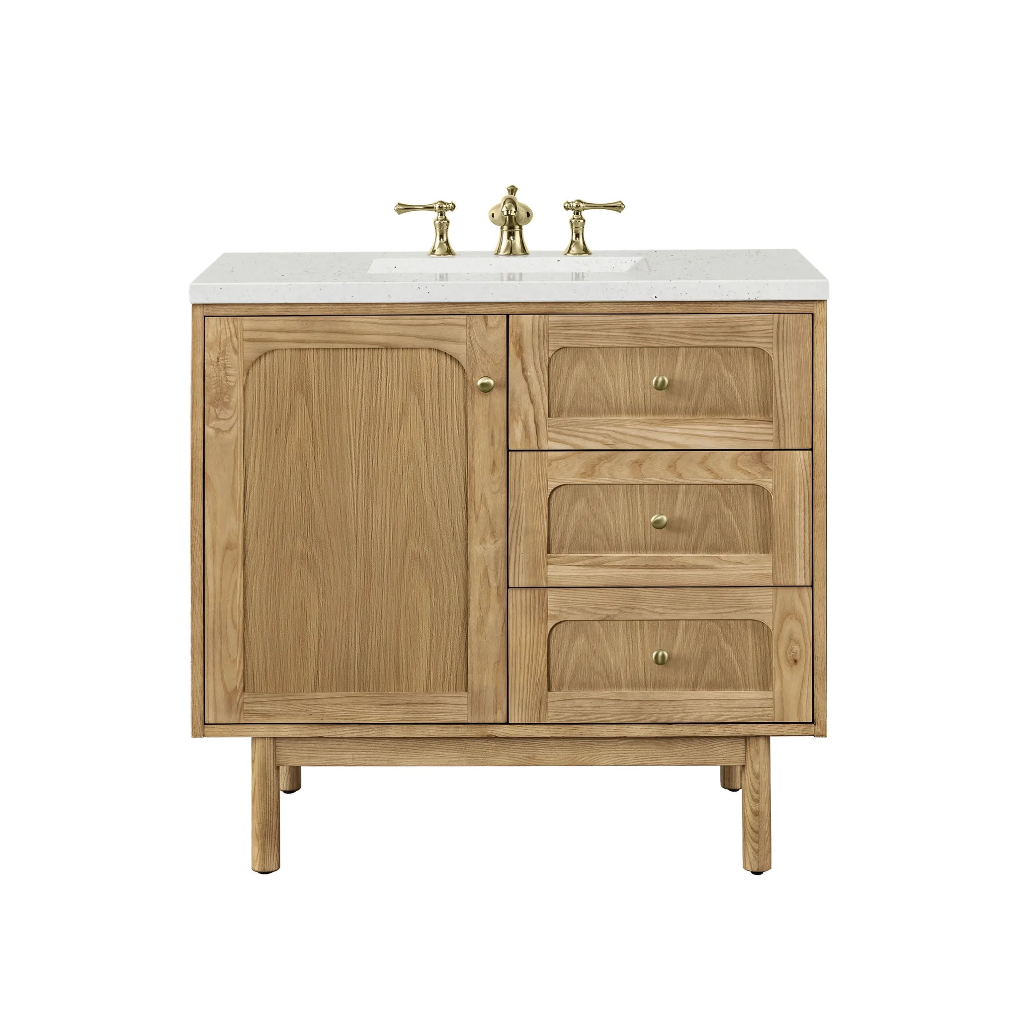 36" Laurent Single Vanity in Light Natural Oak-Lime Delight Silestone-8" Widespread image
