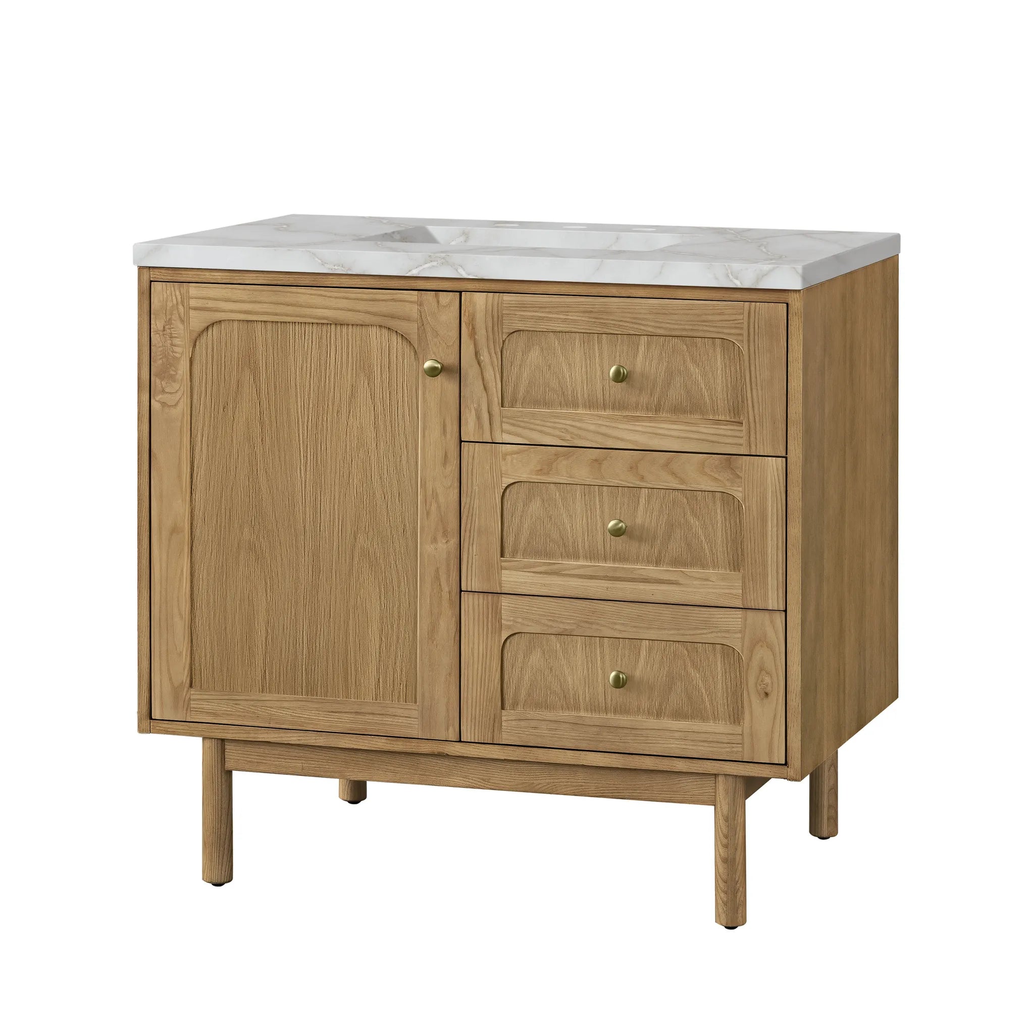 36" Laurent Single Vanity in Light Natural Oak-Victorian Silver Silestone-8" Widespread image 11