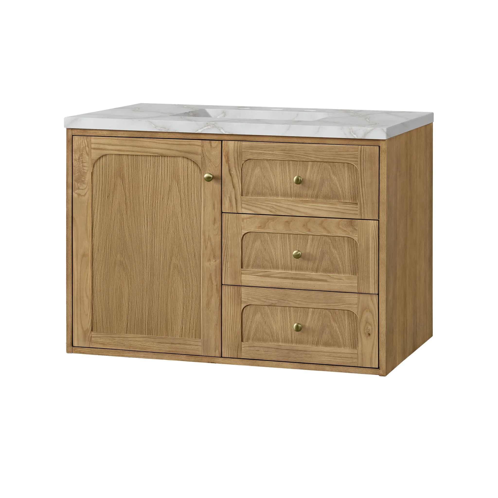 36" Laurent Single Vanity in Light Natural Oak-Victorian Silver Silestone-8" Widespread image 12