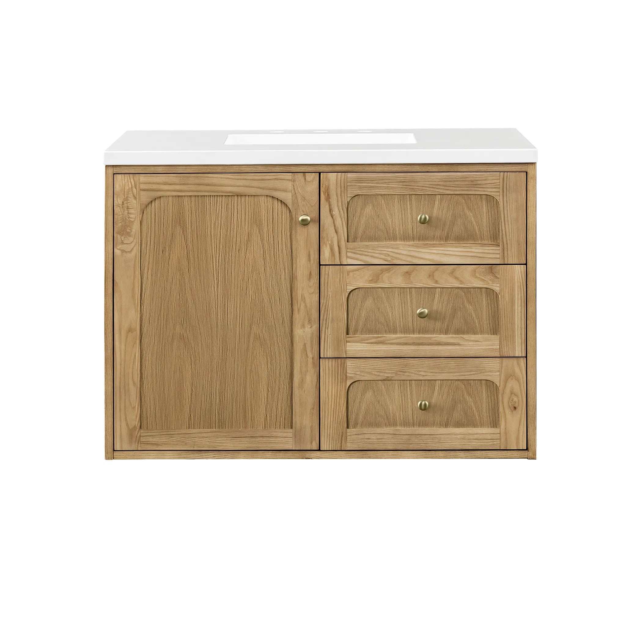 36" Laurent Single Vanity in Light Natural Oak-White Zeus Silestone-8" Widespread image 3