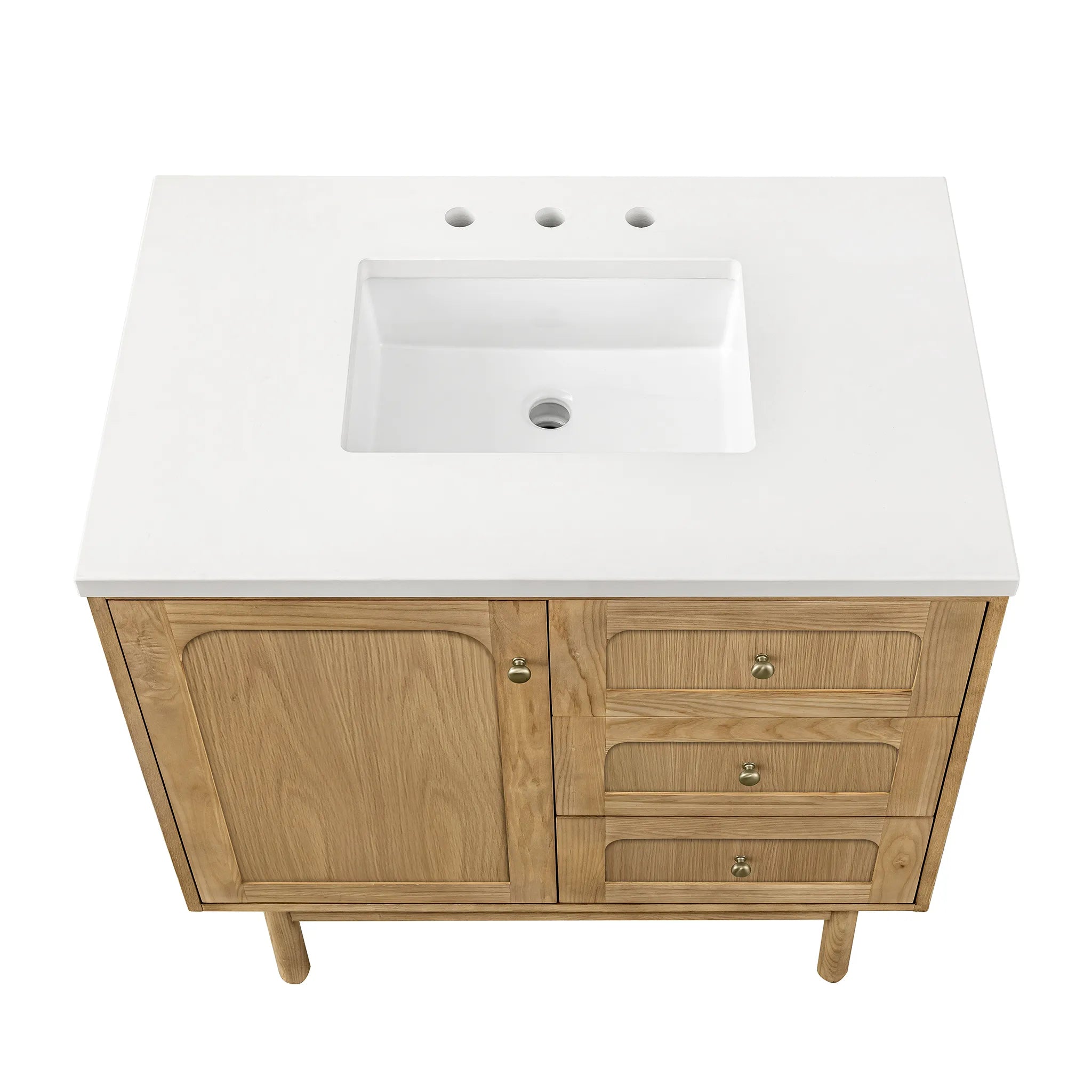 36" Laurent Single Vanity in Light Natural Oak-White Zeus Silestone-8" Widespread image 7
