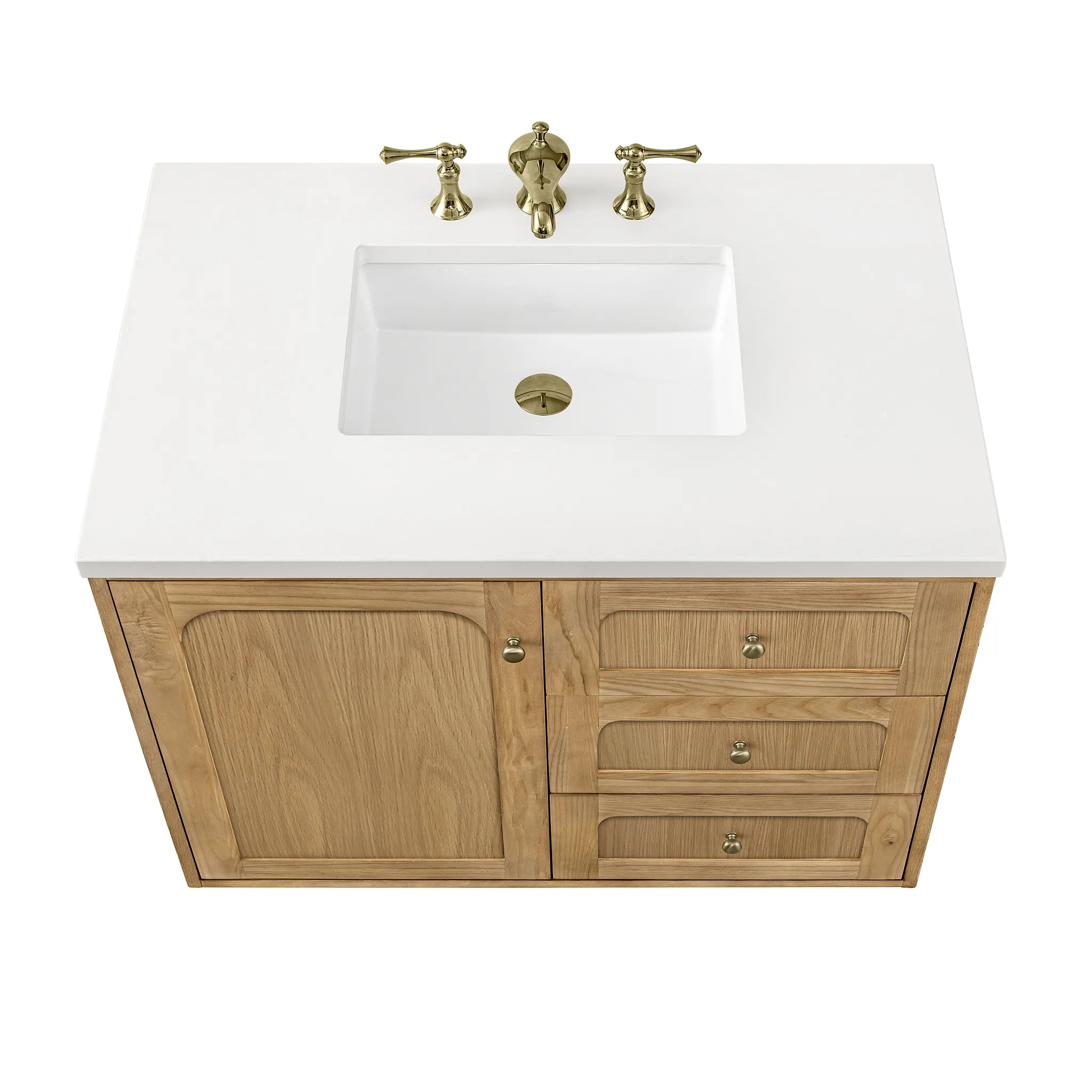 36" Laurent Single Vanity in Light Natural Oak-White Zeus Silestone-8" Widespread image 9