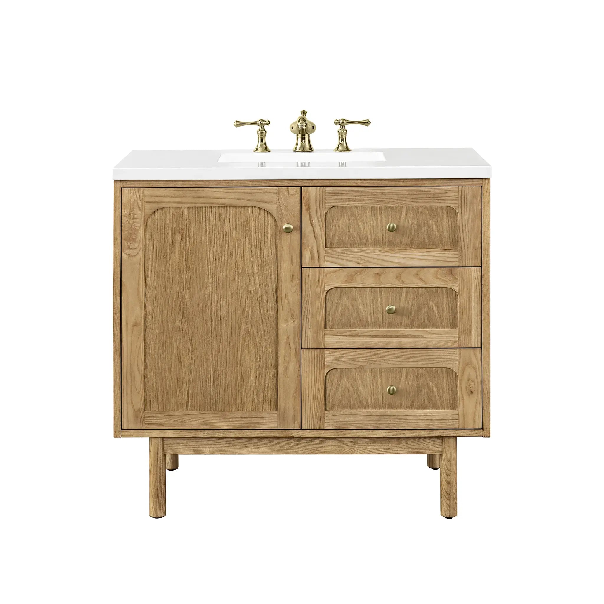 36" Laurent Single Vanity in Light Natural Oak-White Zeus Silestone-8" Widespread image
