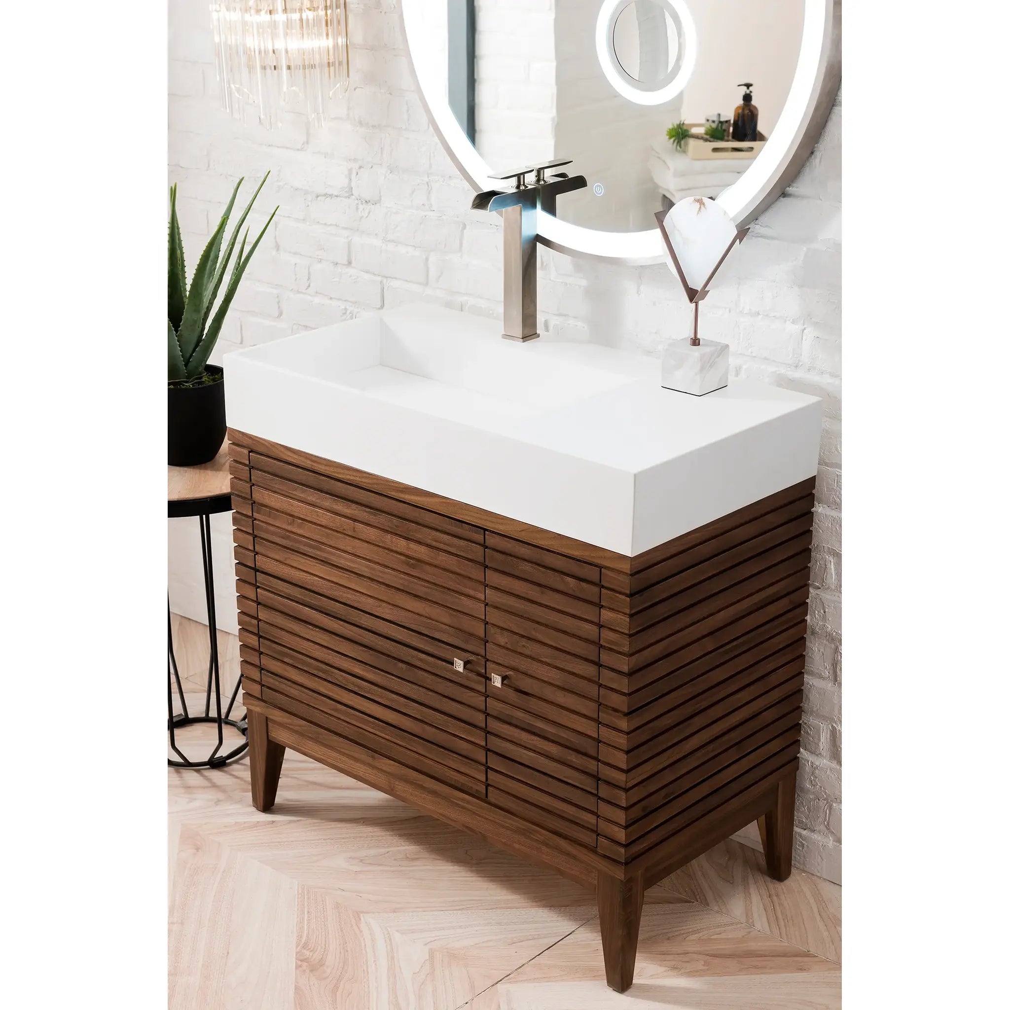 36" Linear Single Vanity in Mid-Century Walnut-Glossy White image 4