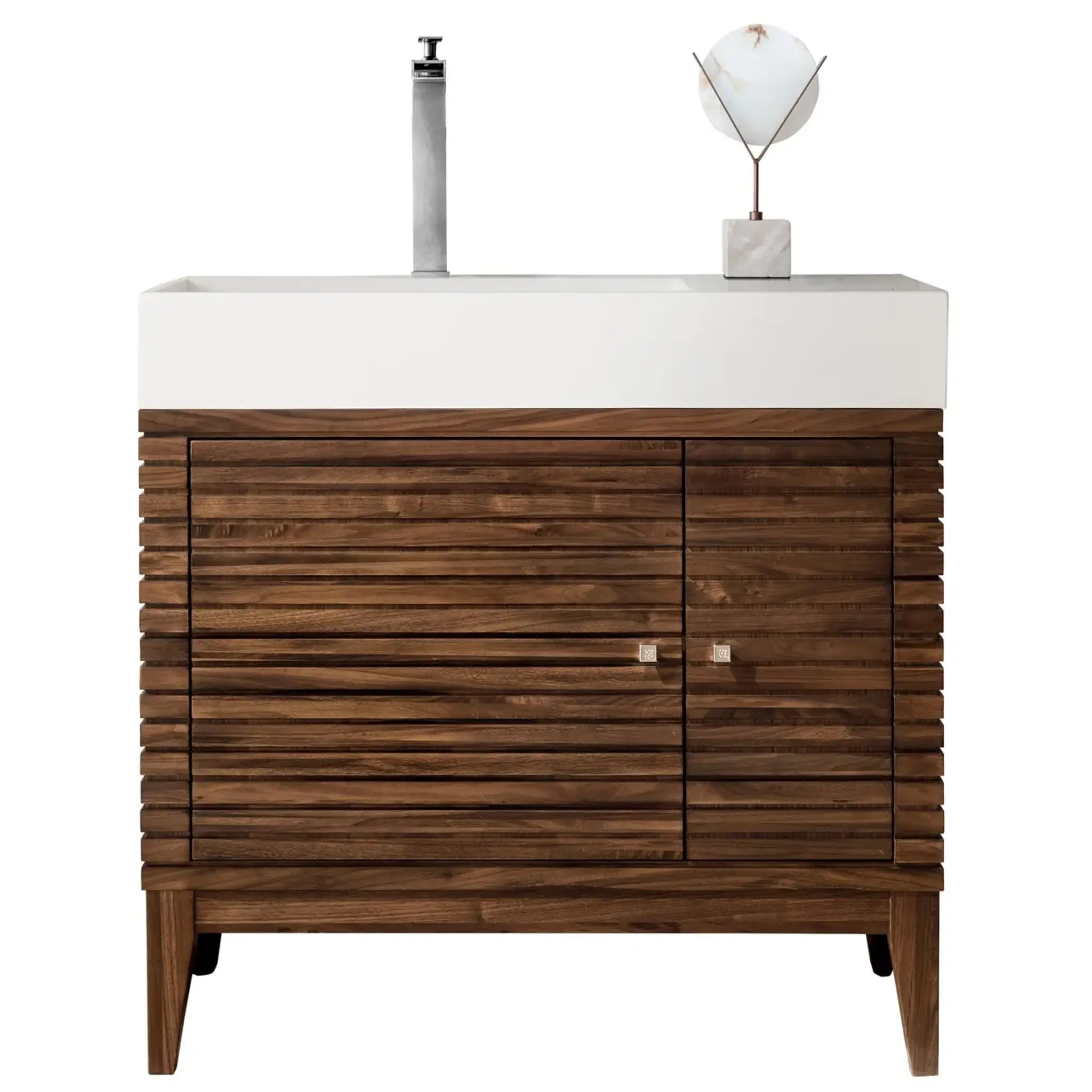 36" Linear Single Vanity in Mid-Century Walnut-Glossy White image