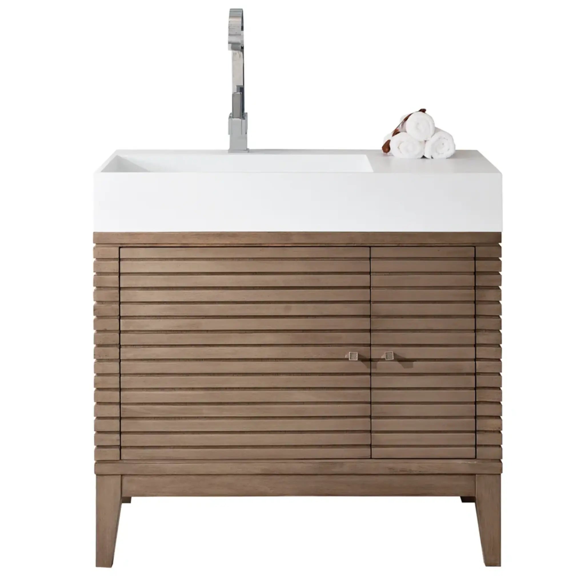 36" Linear Single Vanity in Whitewashed Walnut-Cabinet Only image