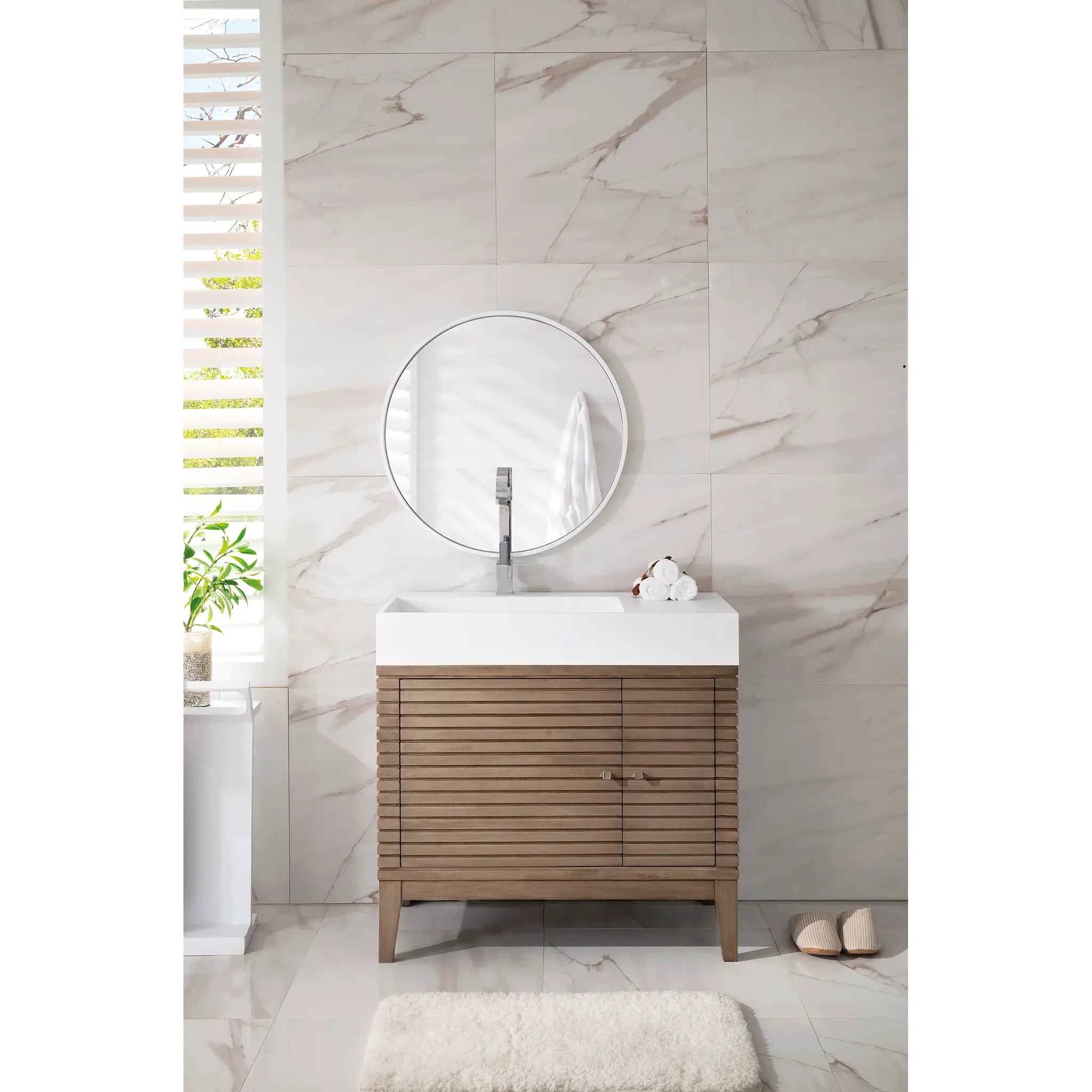 36" Linear Single Vanity in Whitewashed Walnut-Glossy White image 1